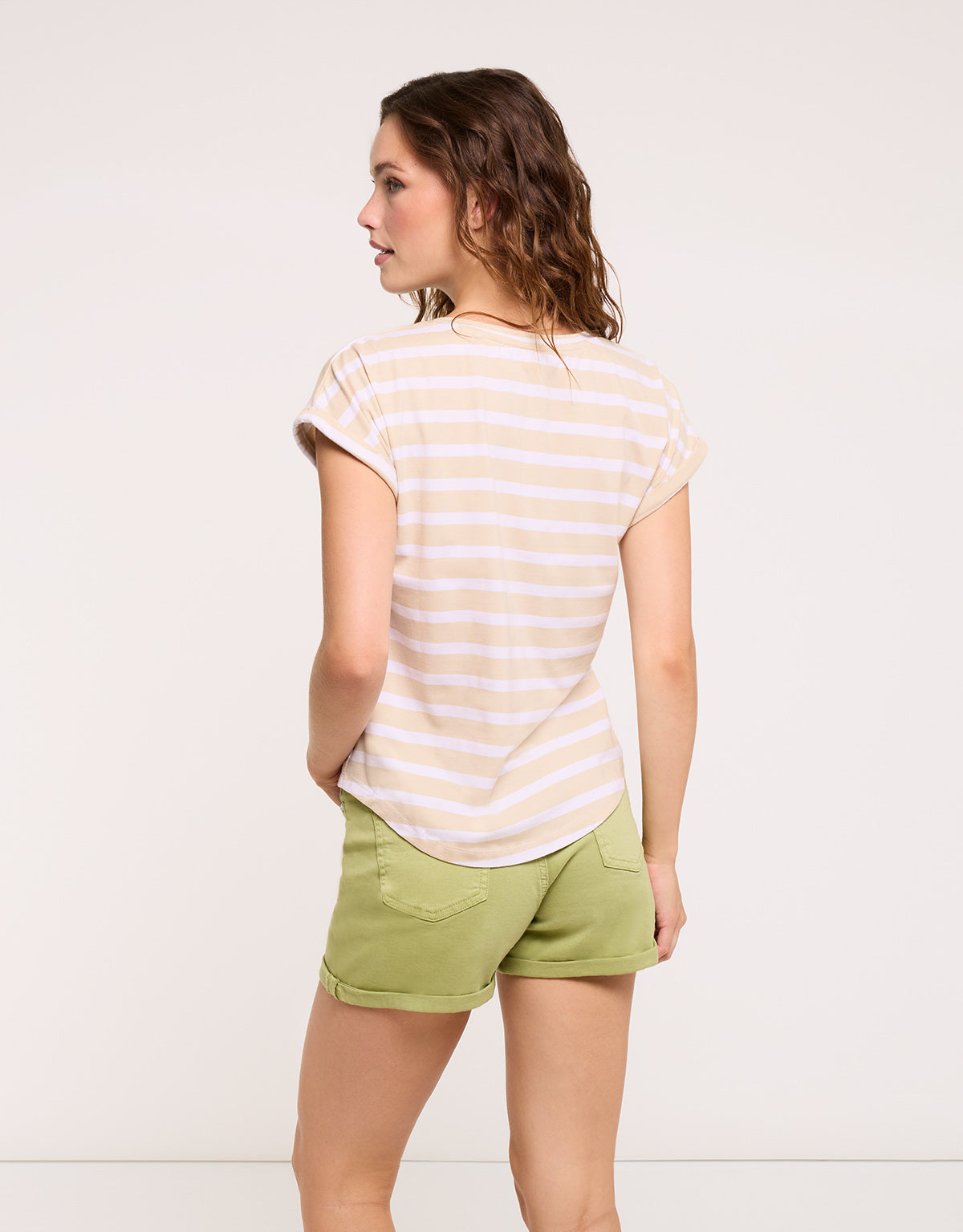 Striped Short Sleeve T-Shirt Beige - Madonna