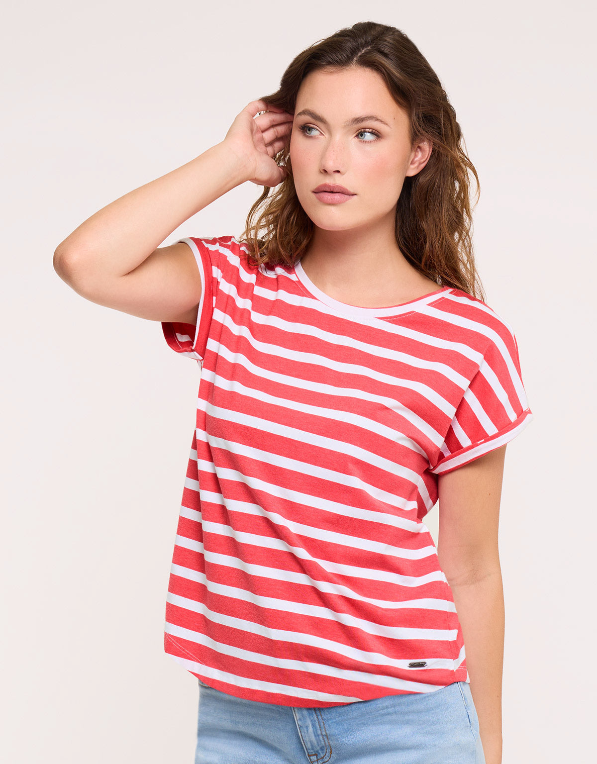 Striped Short Sleeve T-Shirt Coral- Madonna
