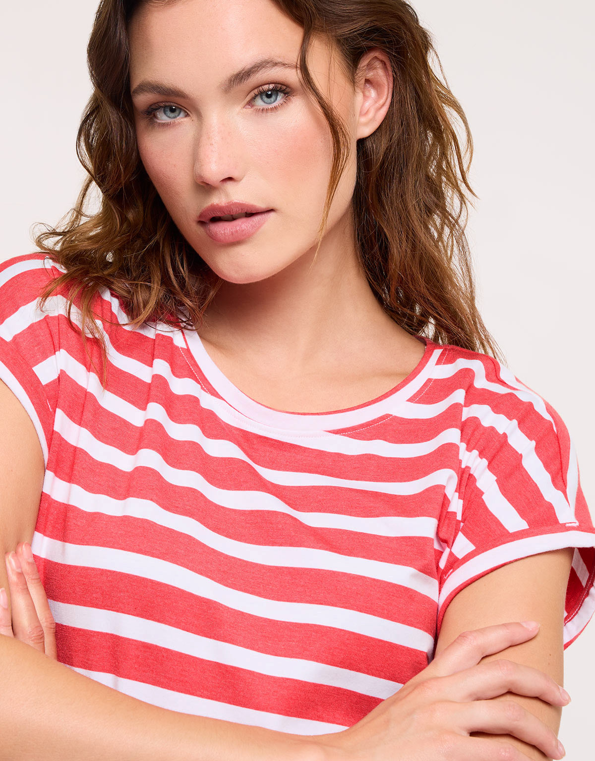 Striped Short Sleeve T-Shirt Coral- Madonna