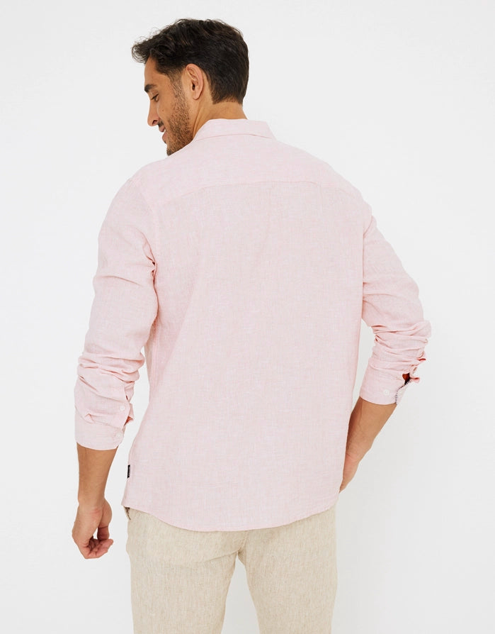 Camisa Manga Larga Lisa Lino Algodón Rosa - Veliki 2