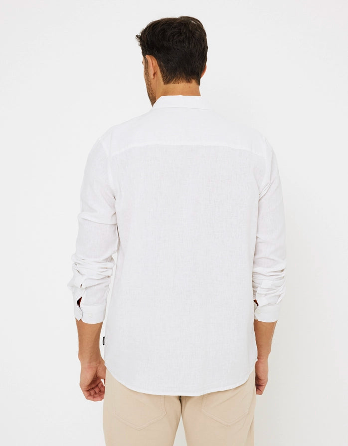 Camisa Manga Larga Lisa Lino Algodón Blanco - Veliki 2