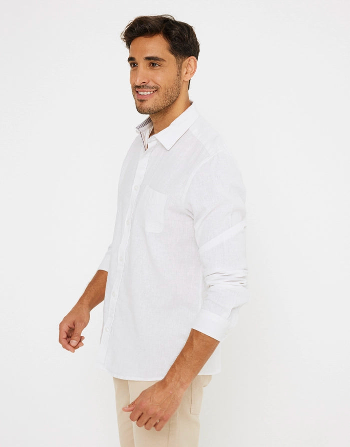 Camisa Manga Larga Lisa Lino Algodón Blanco - Veliki 3