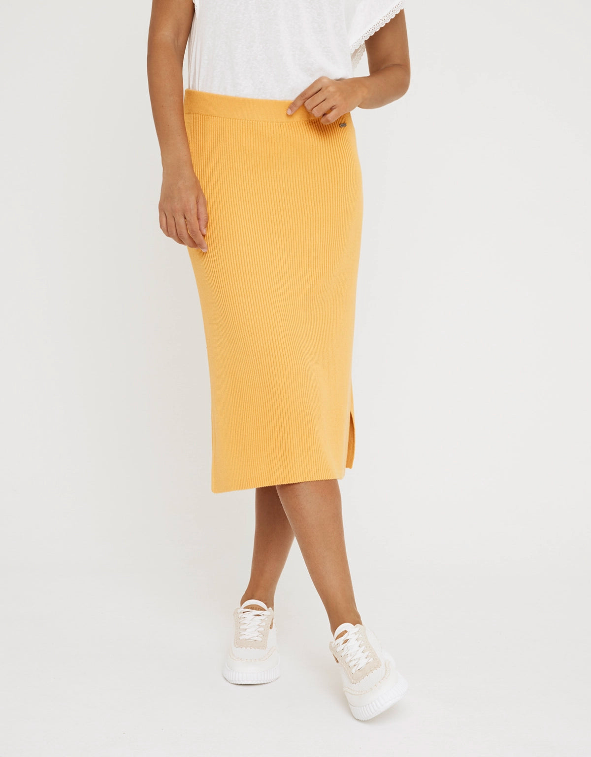 Falda Midi Botones Mostaza - Erepit