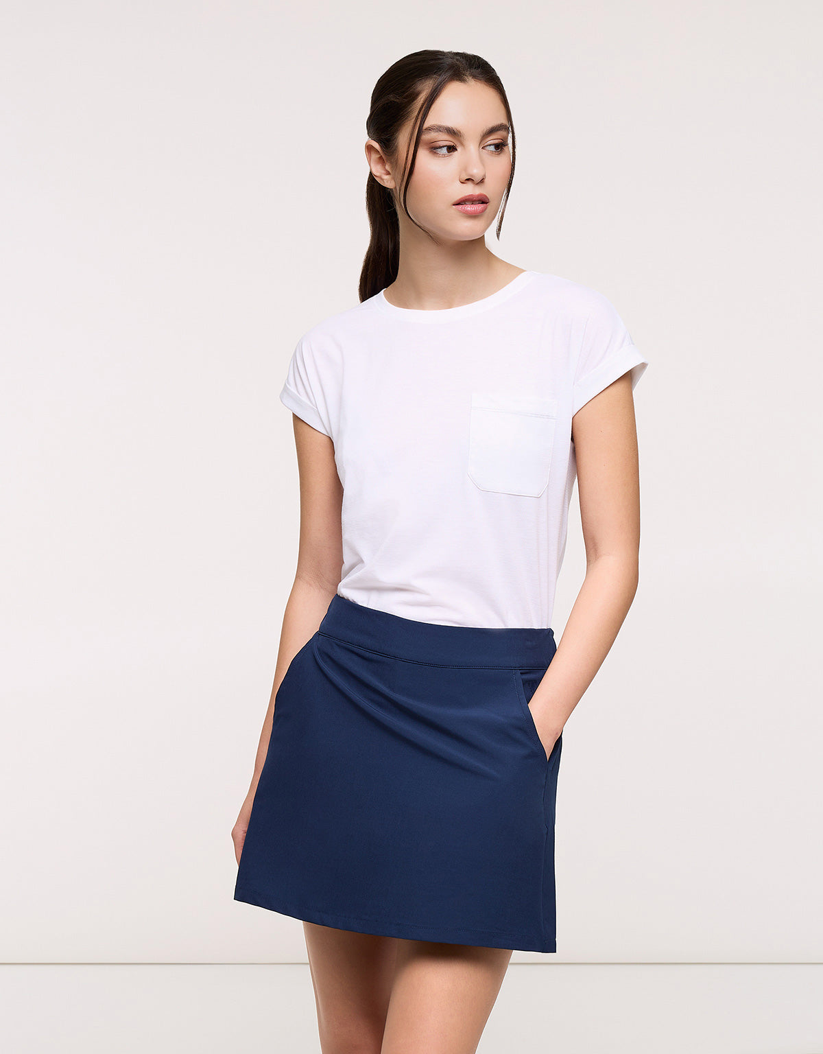 Navy Blue Sporty Mini Skirt - Fabort