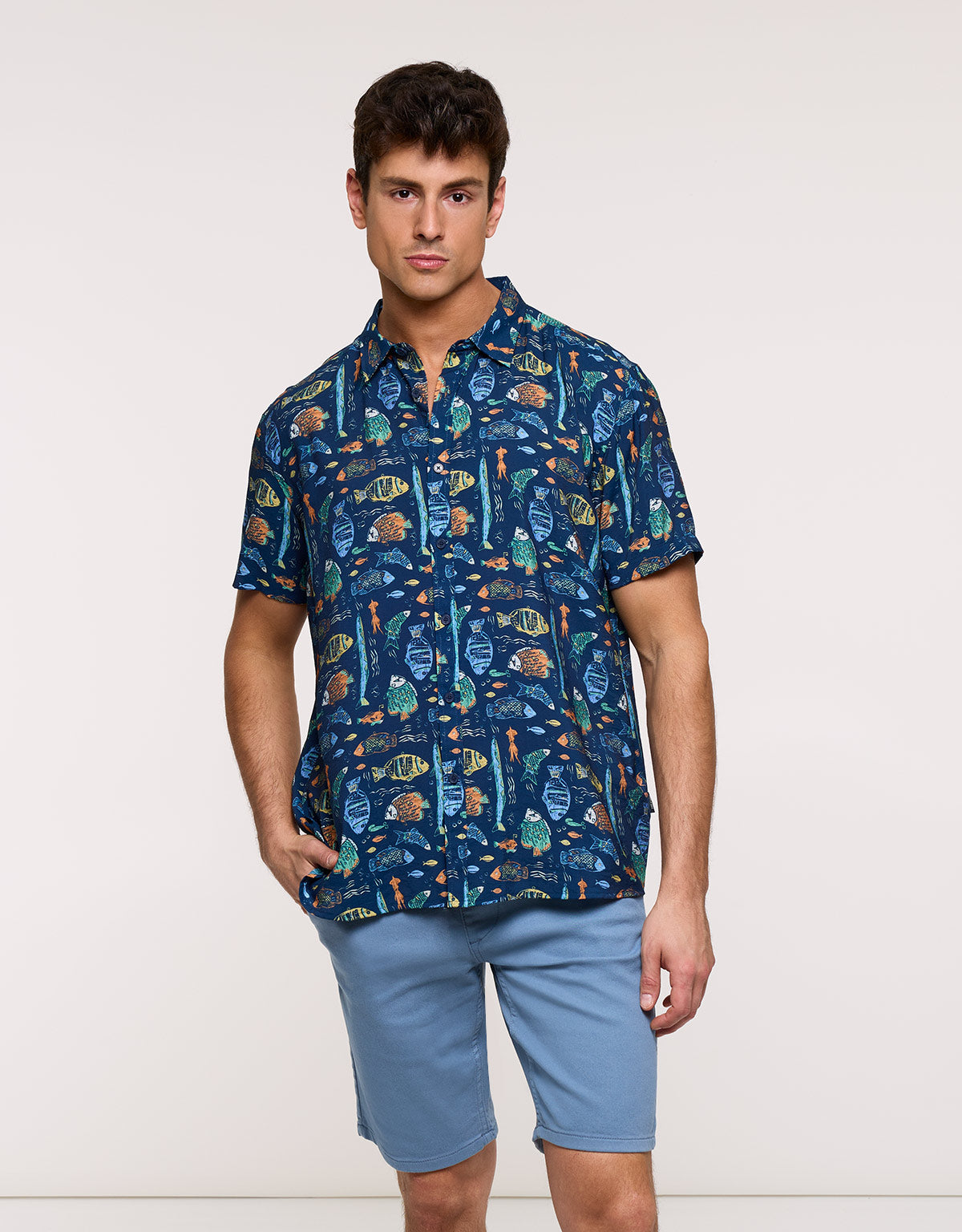 Camisa Manga Corta Azul Marino - Dolfini