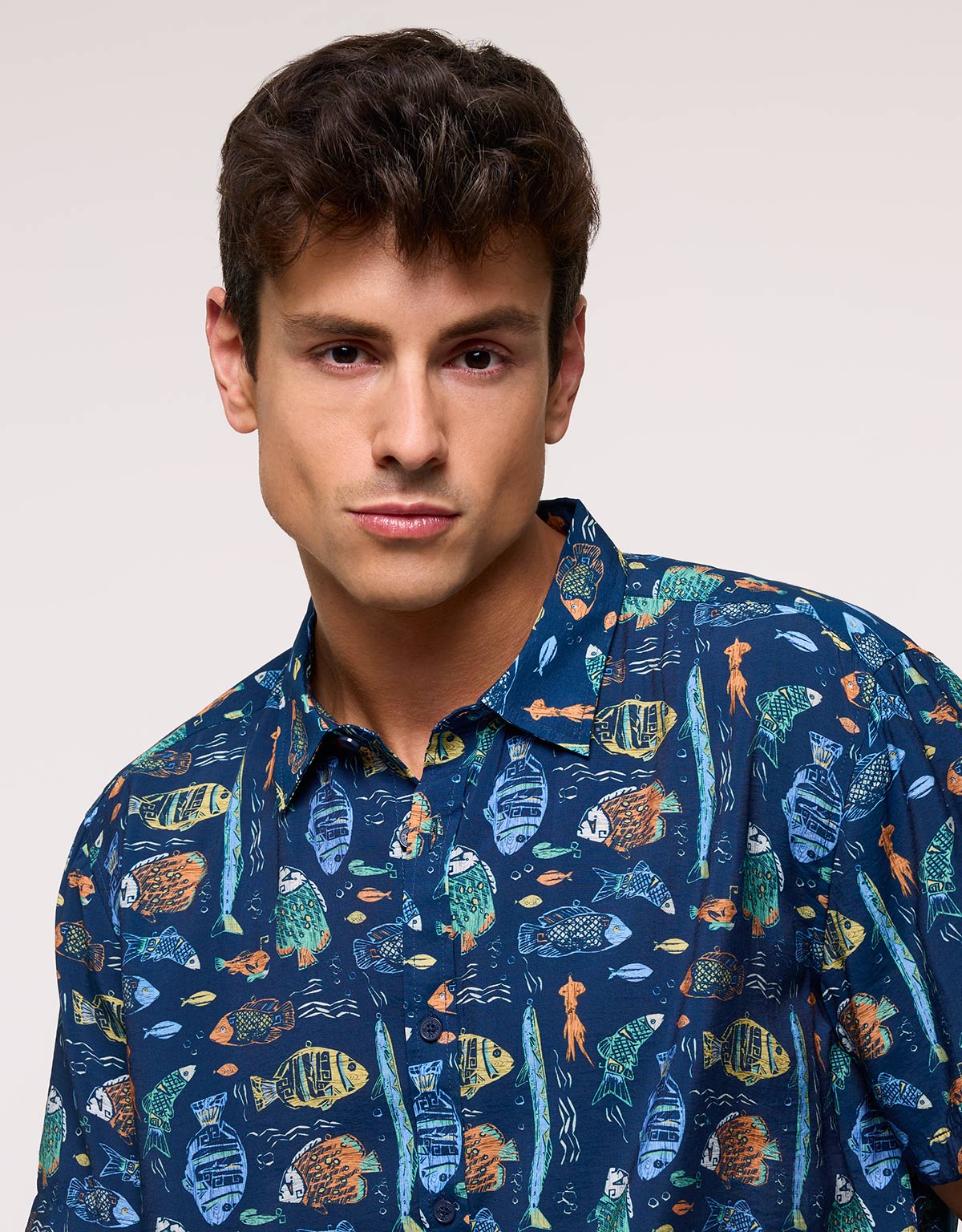 Camisa Manga Corta Azul Marino - Dolfini