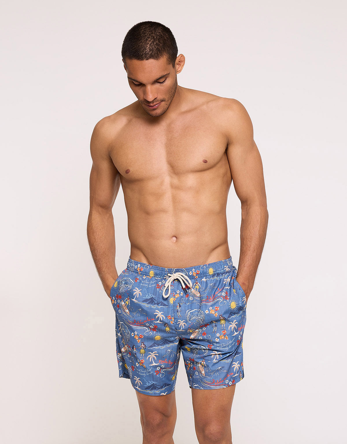 Blue Tropical Print Regular Swimsuit - Hulas