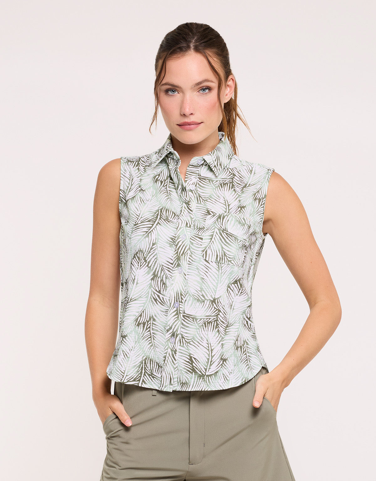 Green Tropical Sleeveless Shirt - Salin
