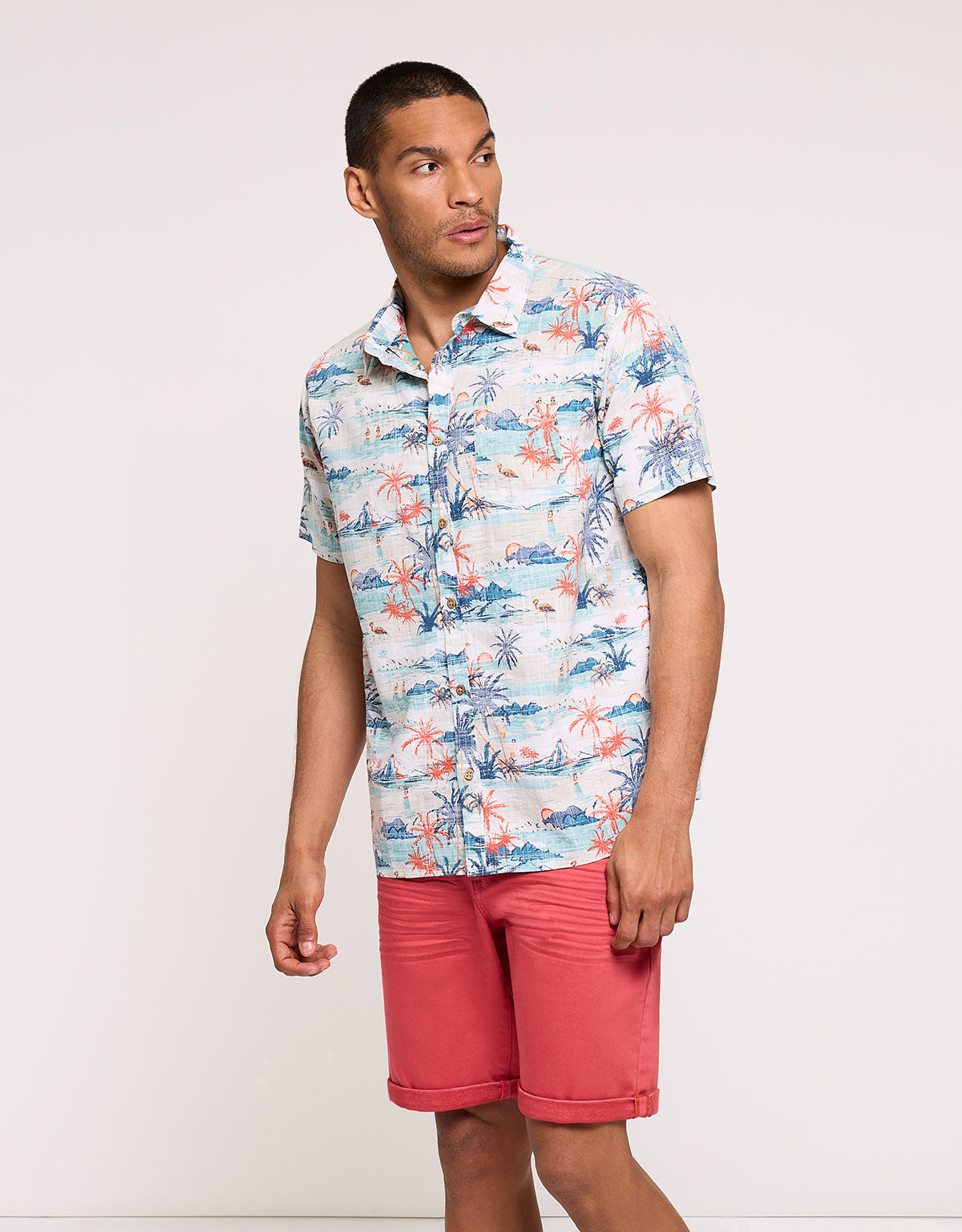 Tropical Short Sleeve Shirt White - Omen