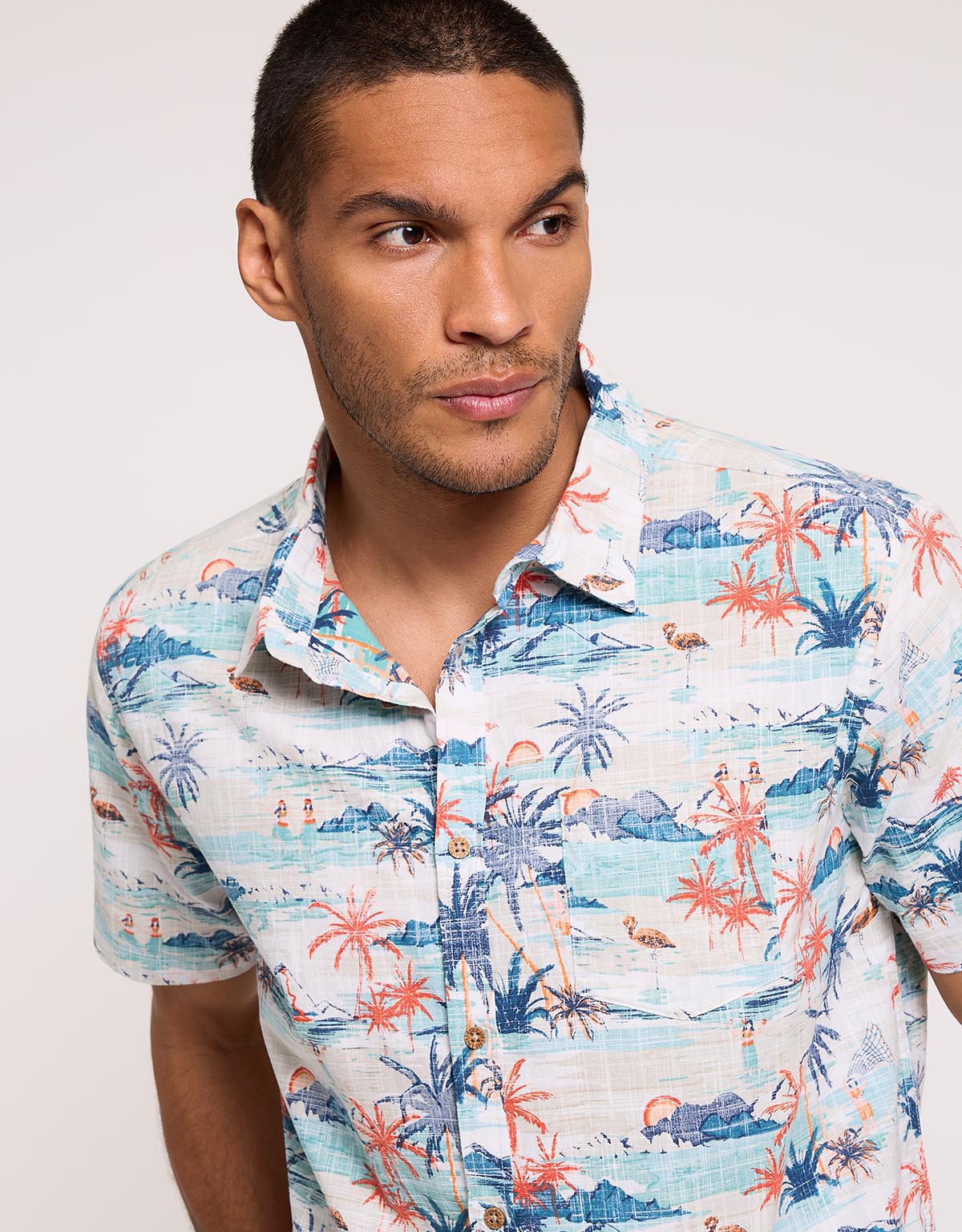 Tropical Short Sleeve Shirt White - Omen