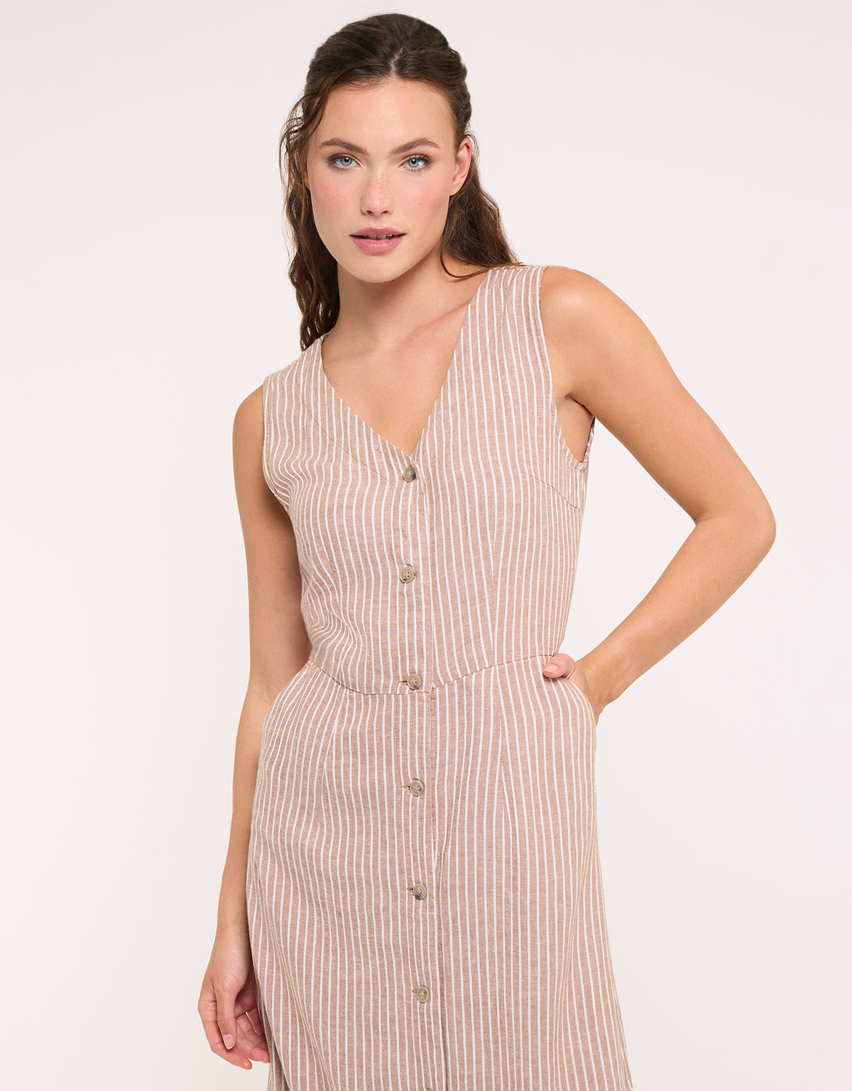 Brown Midi Dress - Coffee Stripe