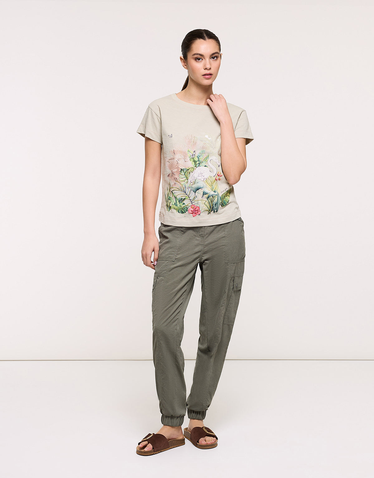 Khaki Short Sleeve T-Shirt - Flamira