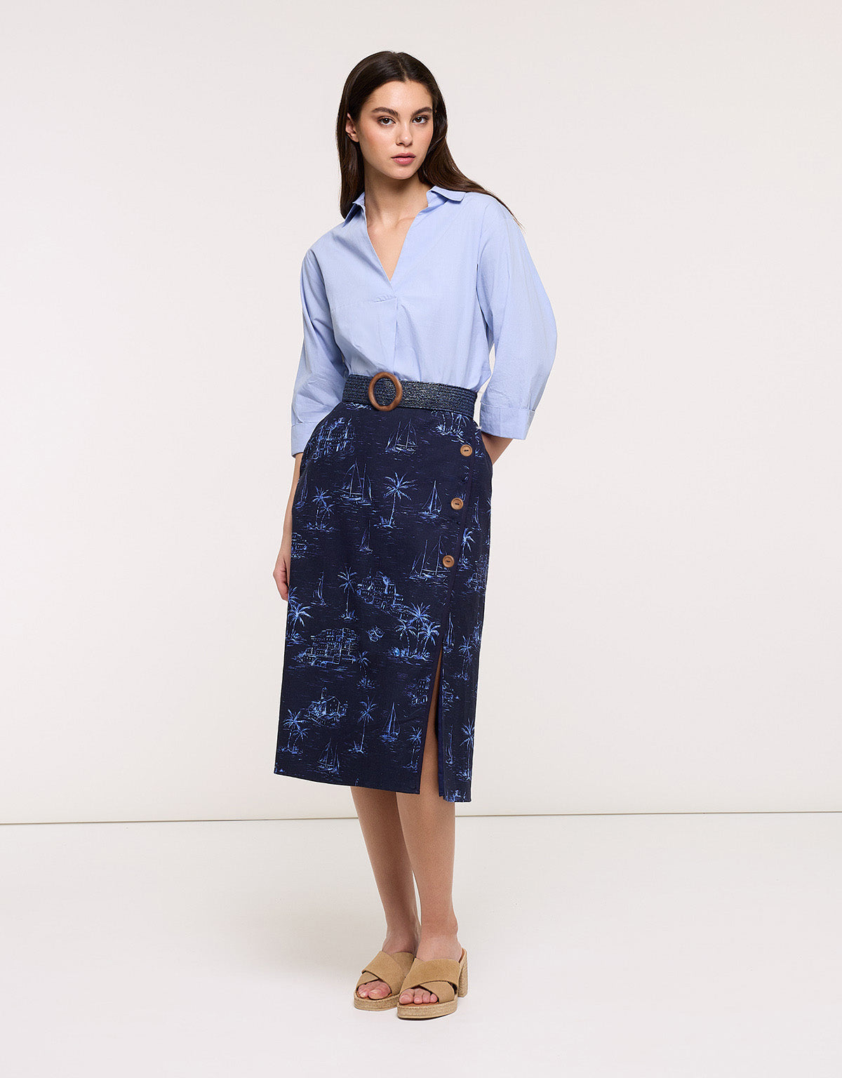 Falda Midi Azul Marino - Falnetis 6