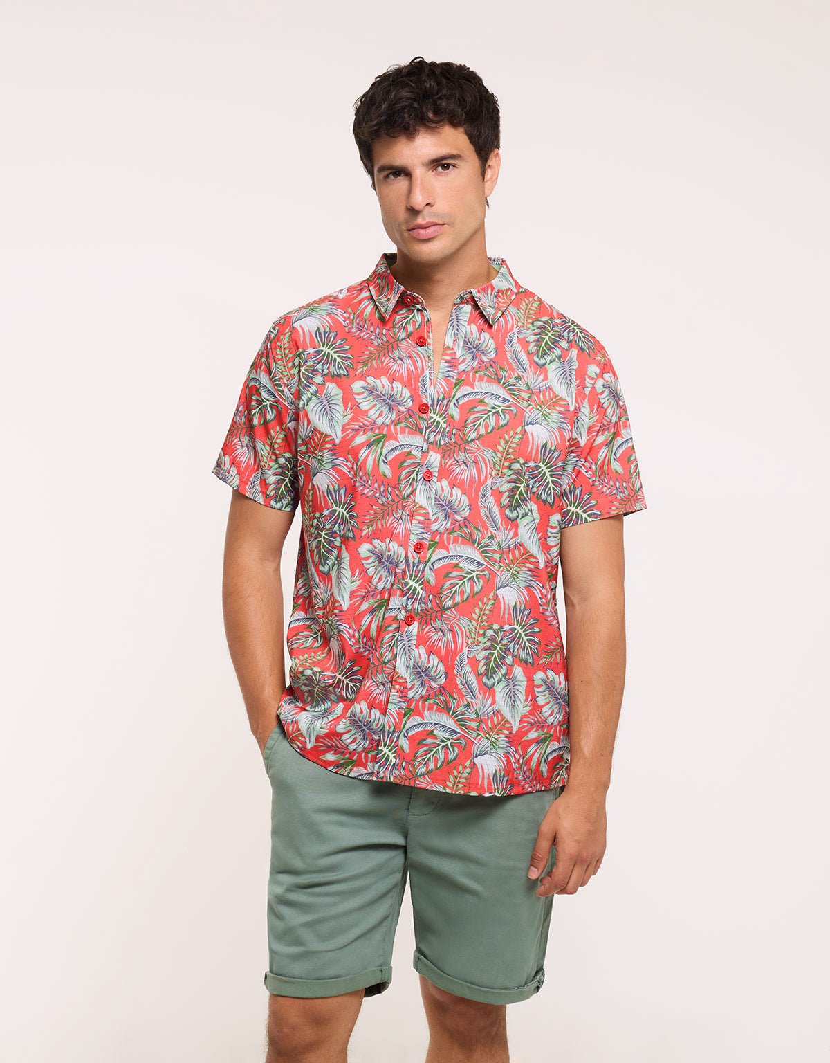 Camisa Tropical Manga Corta Coral - Lulicoast