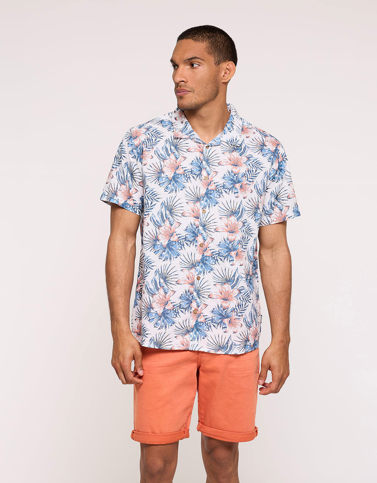 Camisa Flores Manga Corta Blanco - Bikor