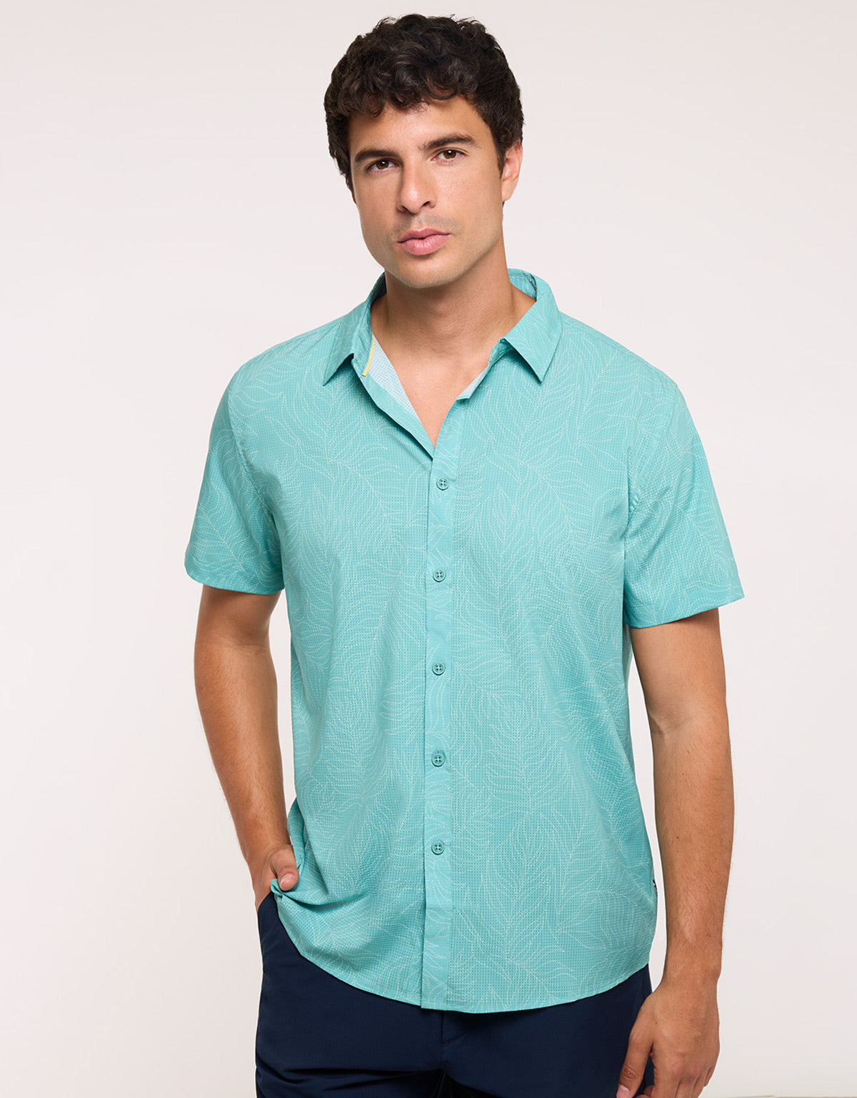 Camisa Estampado Tropical Turquesa - Furami