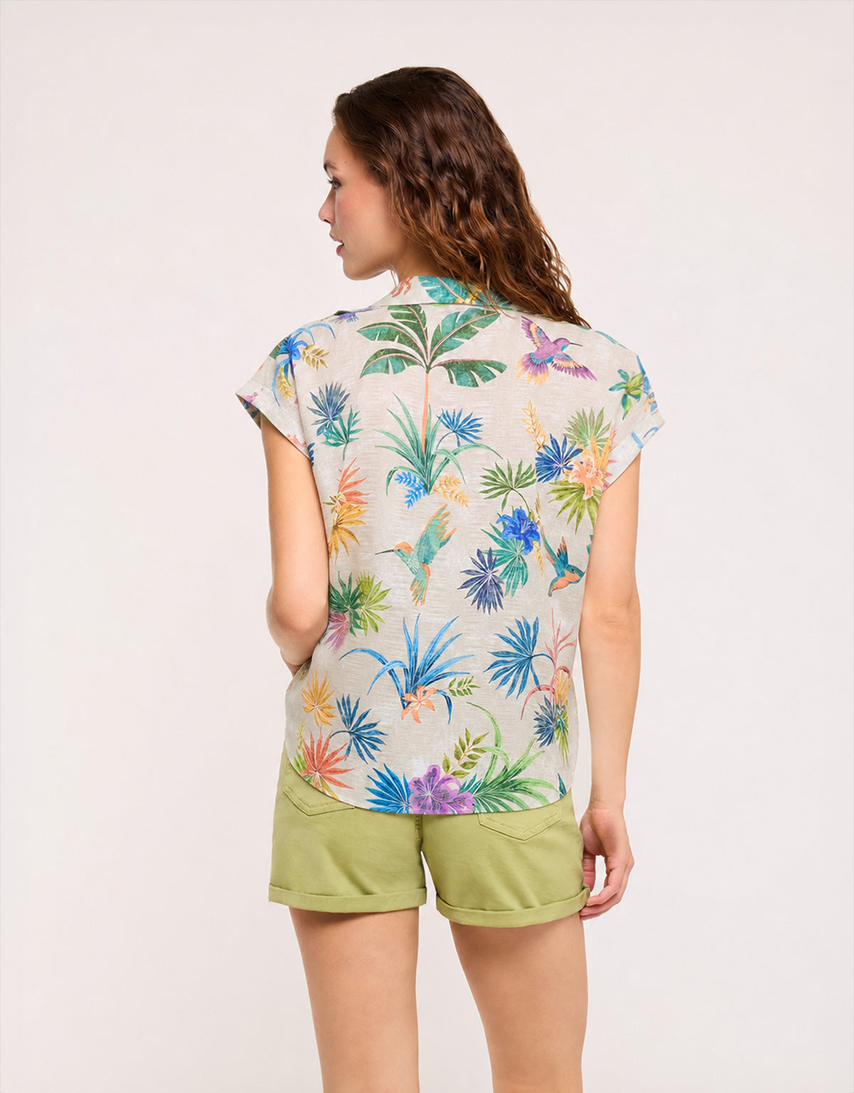 Camisa Colibríes Manga Corta Beige - Calibris 3