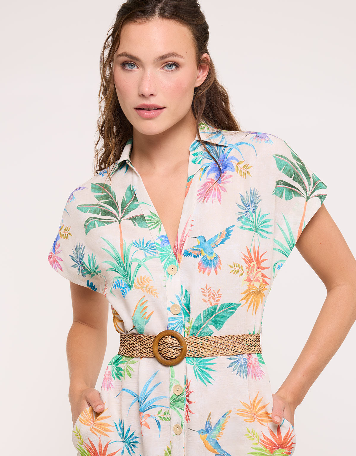 Vestido Camisero Colibríes con Cinturón - Calimea 2