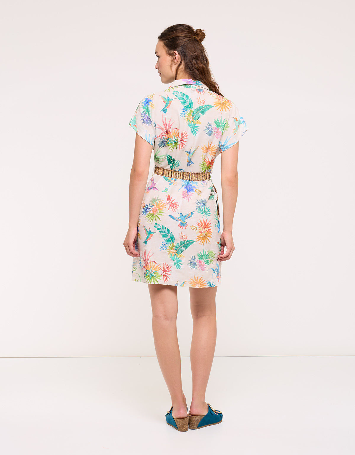 Vestido Camisero Colibríes con Cinturón - Calimea 3