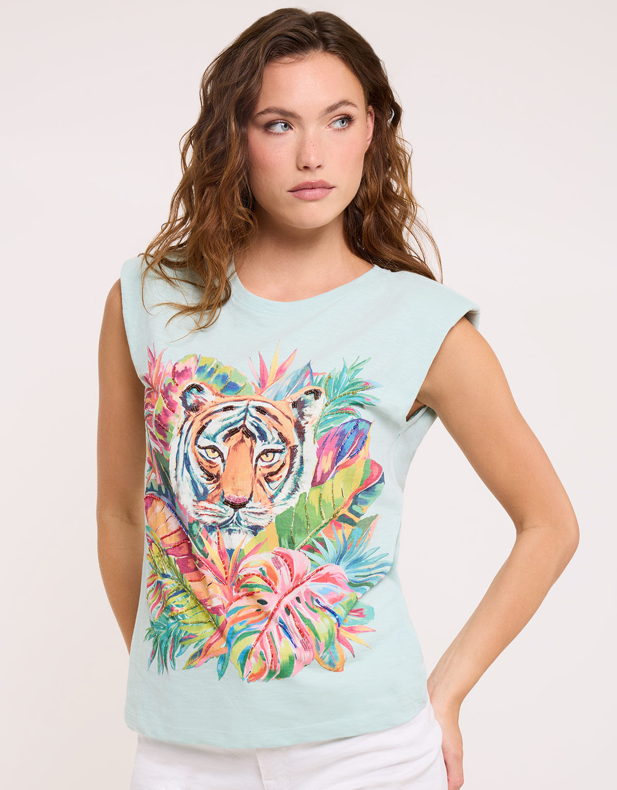 Camiseta Tigre Sin Mangas Turquesa - Tikibana