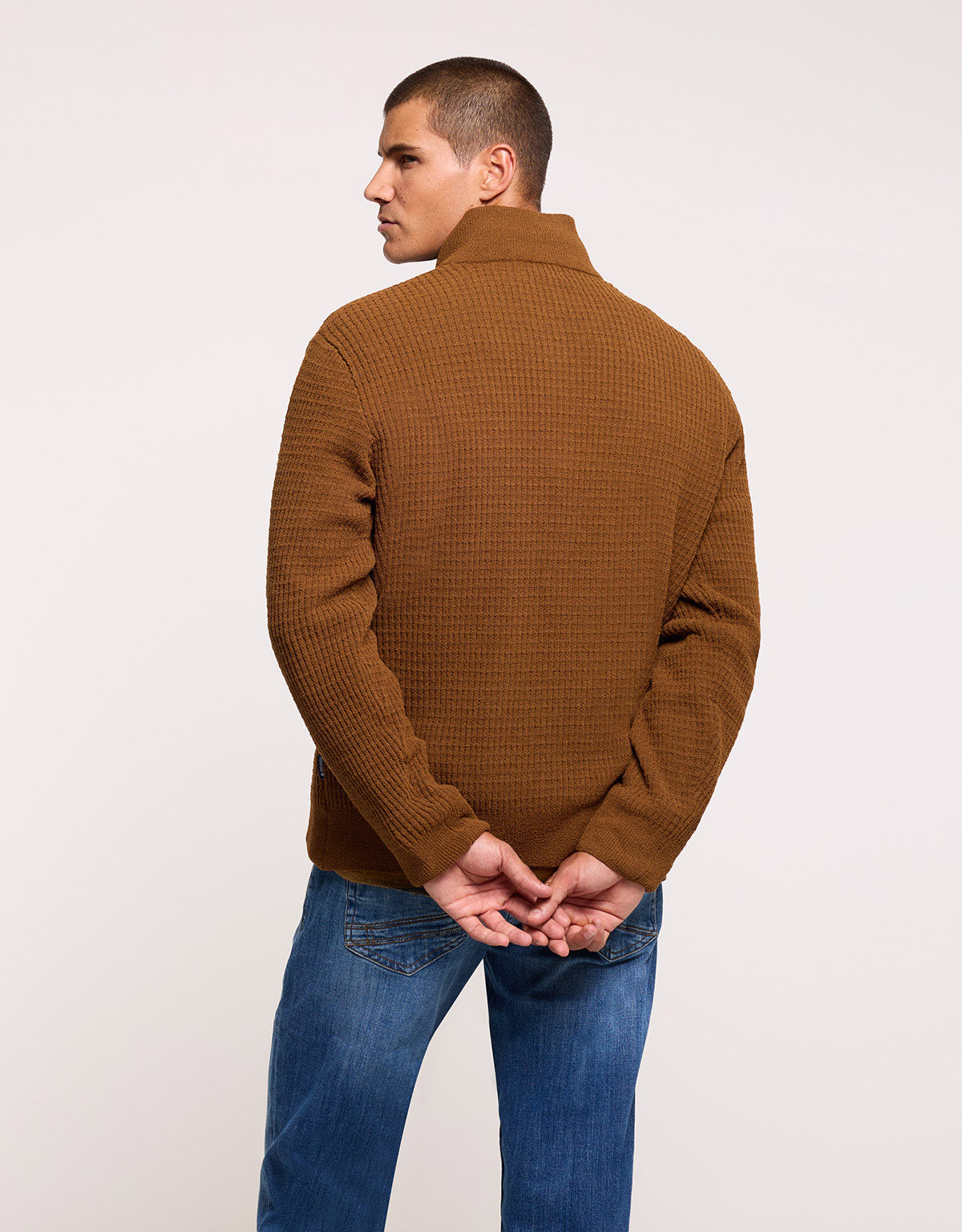 Brown Structured Knit Quarter-Zip Sweater - Cairo