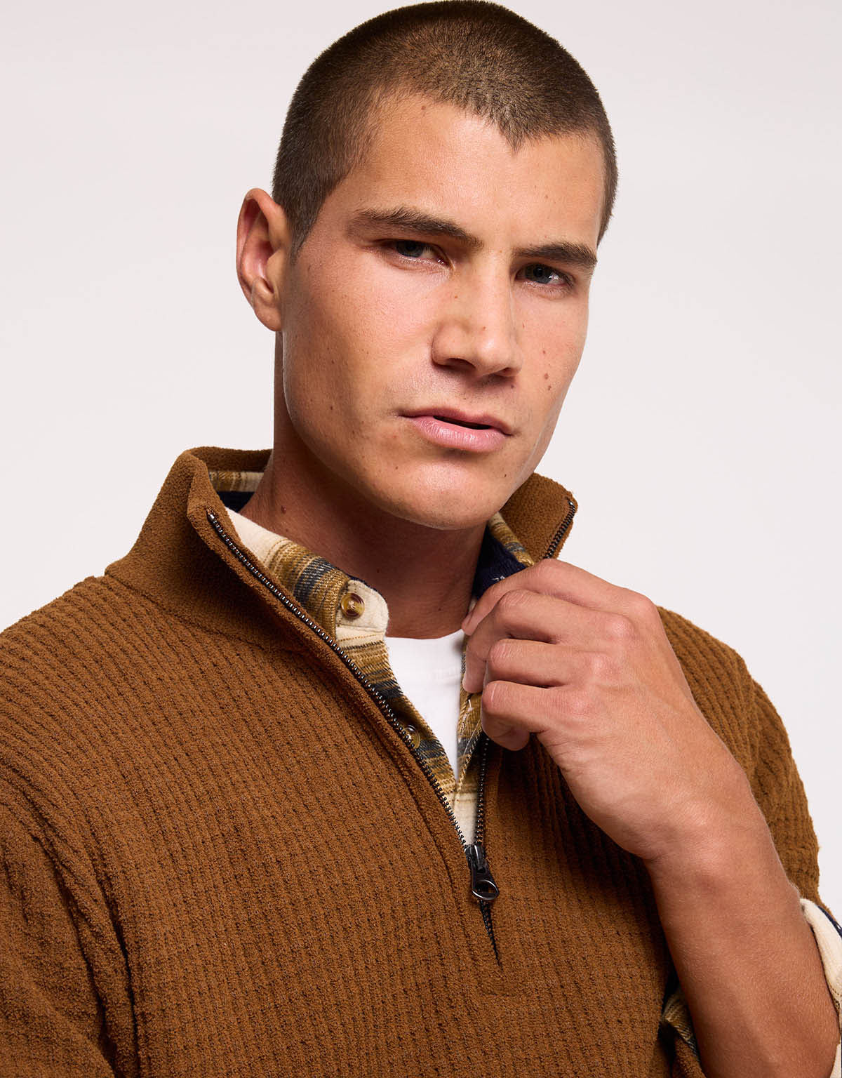 Brown Structured Knit Quarter-Zip Sweater - Cairo