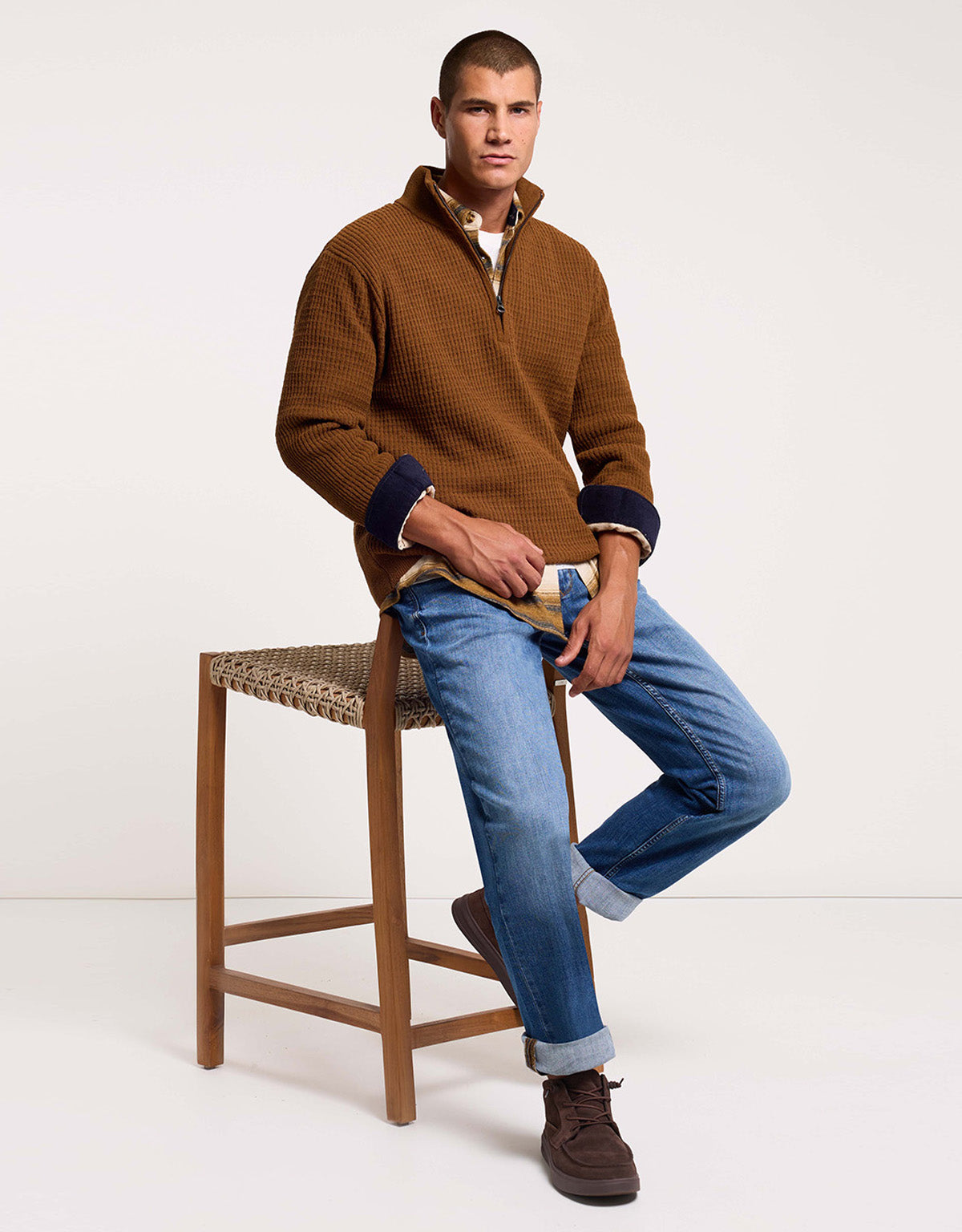 Brown Structured Knit Quarter-Zip Sweater - Cairo