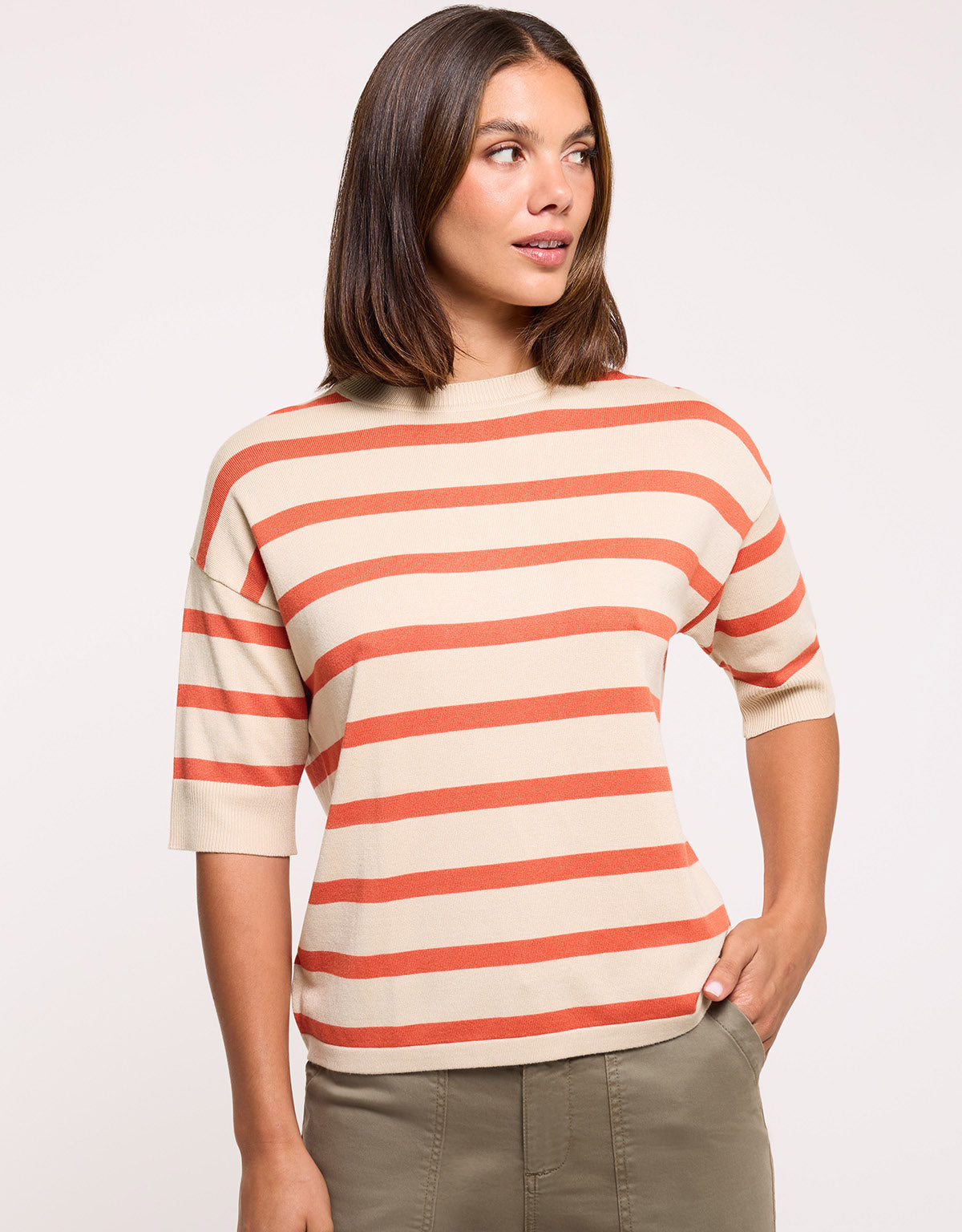 Short Sleeve Jumper Beige Striped - Gratera II
