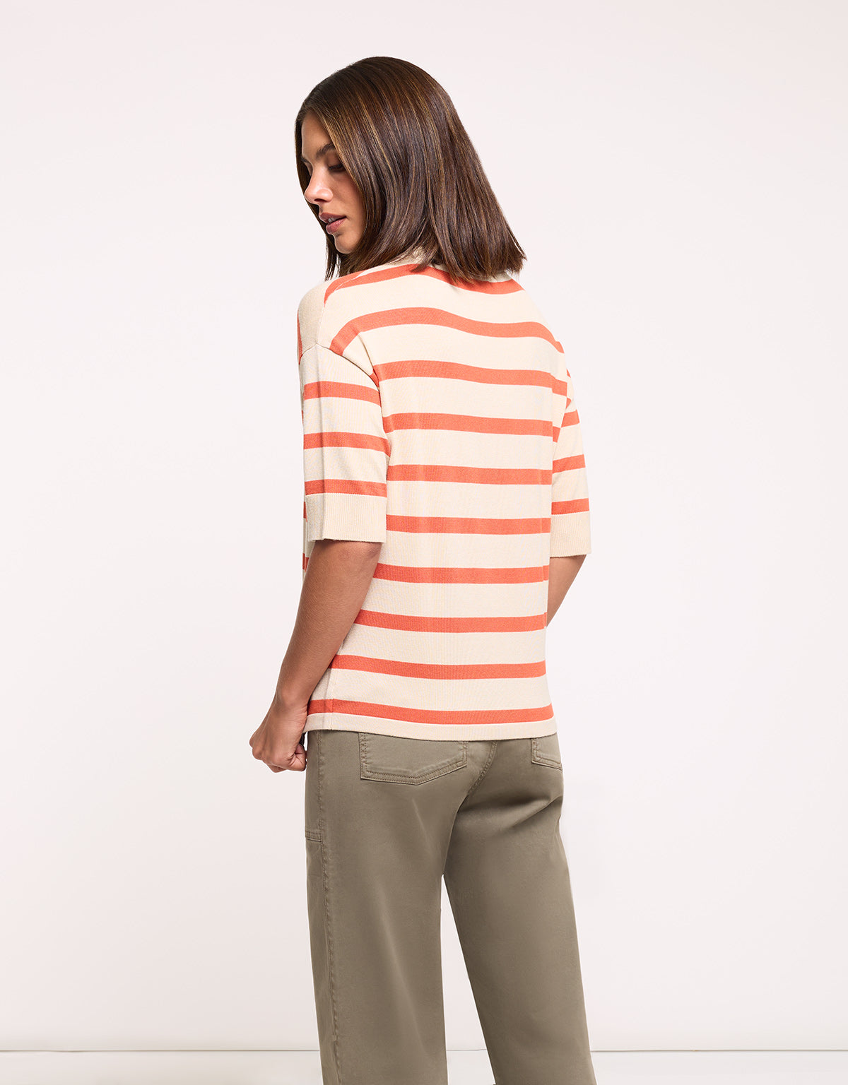 Short Sleeve Jumper Beige Striped - Gratera II