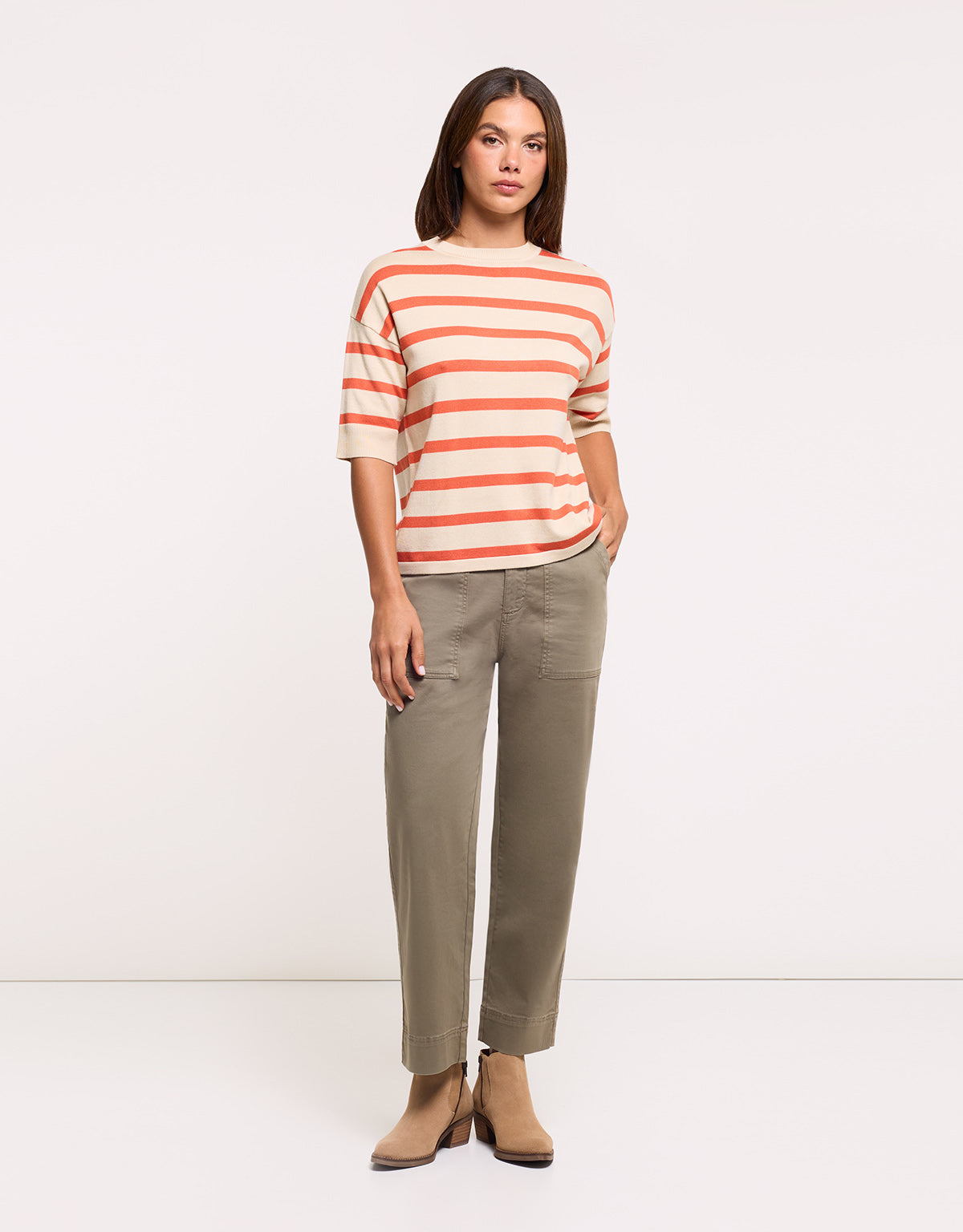 Short Sleeve Jumper Beige Striped - Gratera II