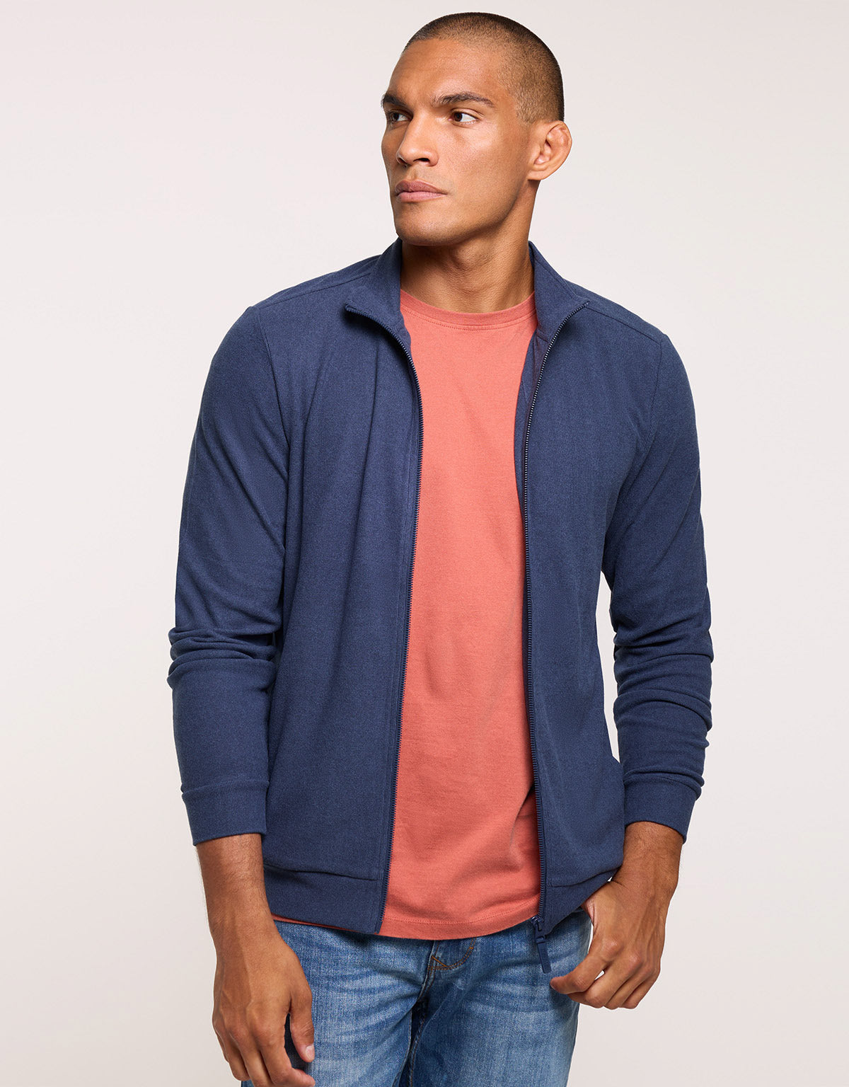 Navy Blue Zip-Up Sweatshirt - Mosito