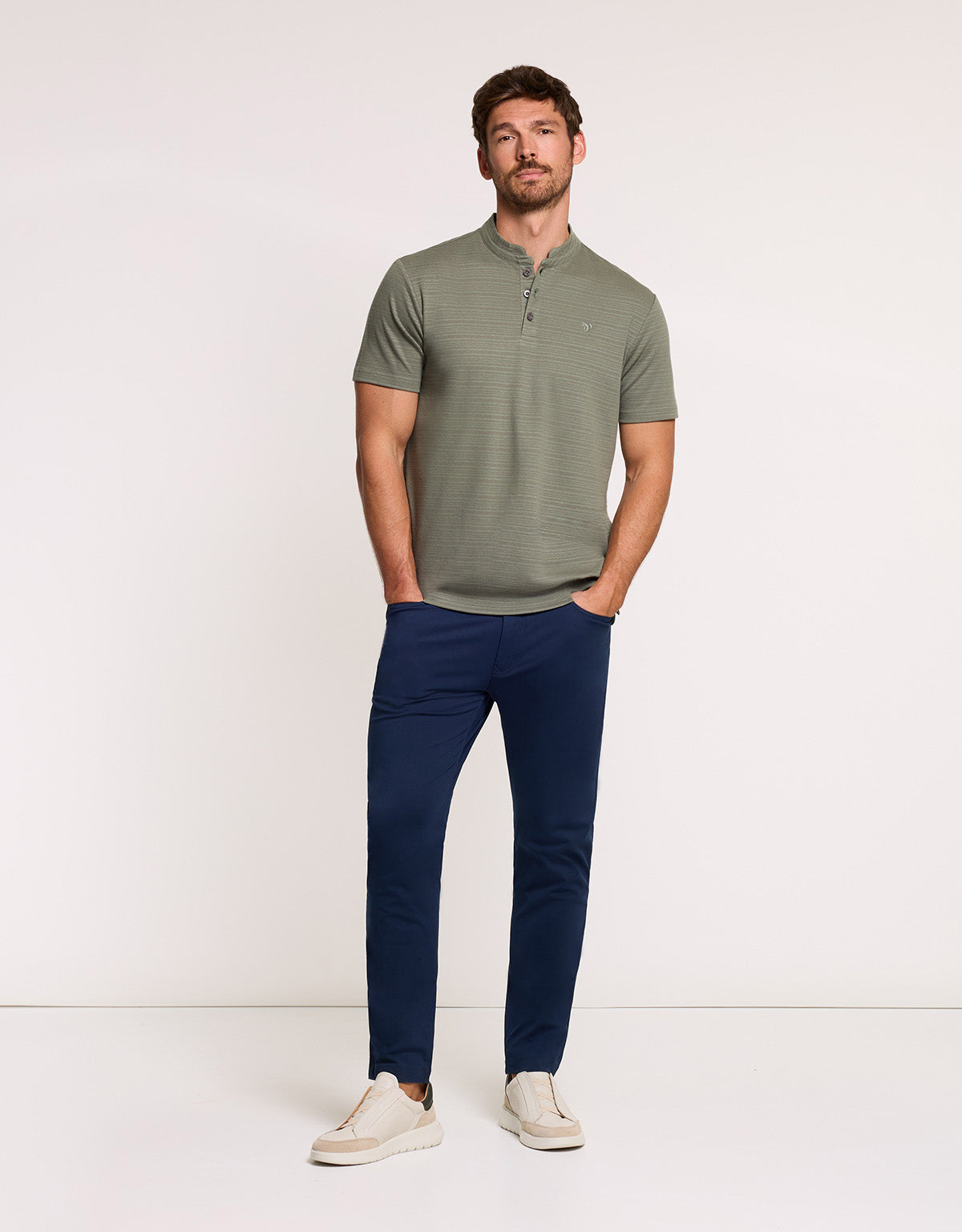 Khaki Short-Sleeved Button-Up T-Shirt - Dardlar