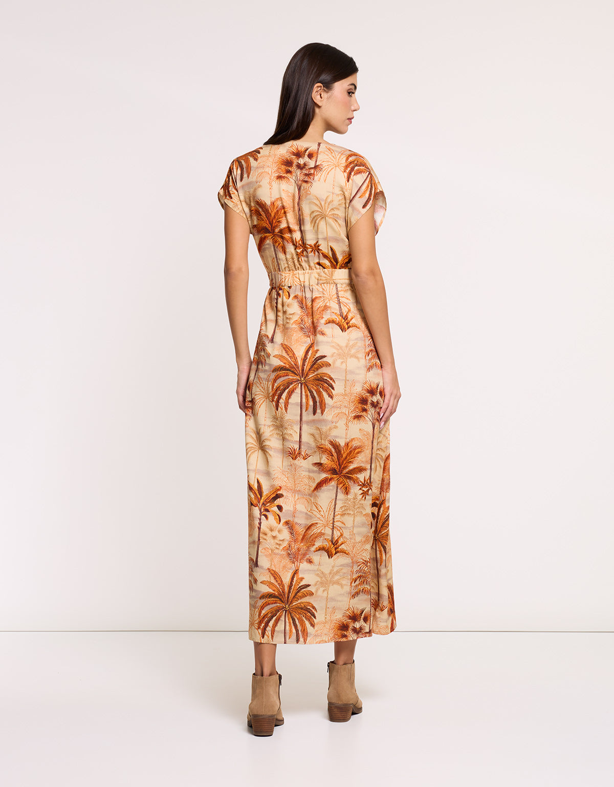 Orange Long V-Neck Dress - Palmida