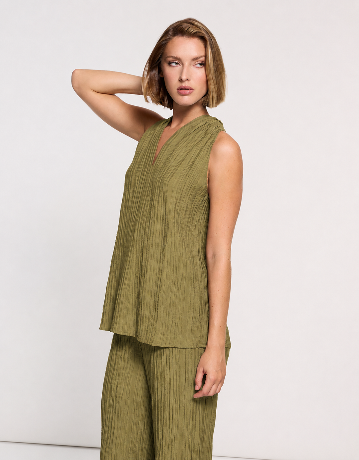 Khaki Sleeveless Blouse - Samira