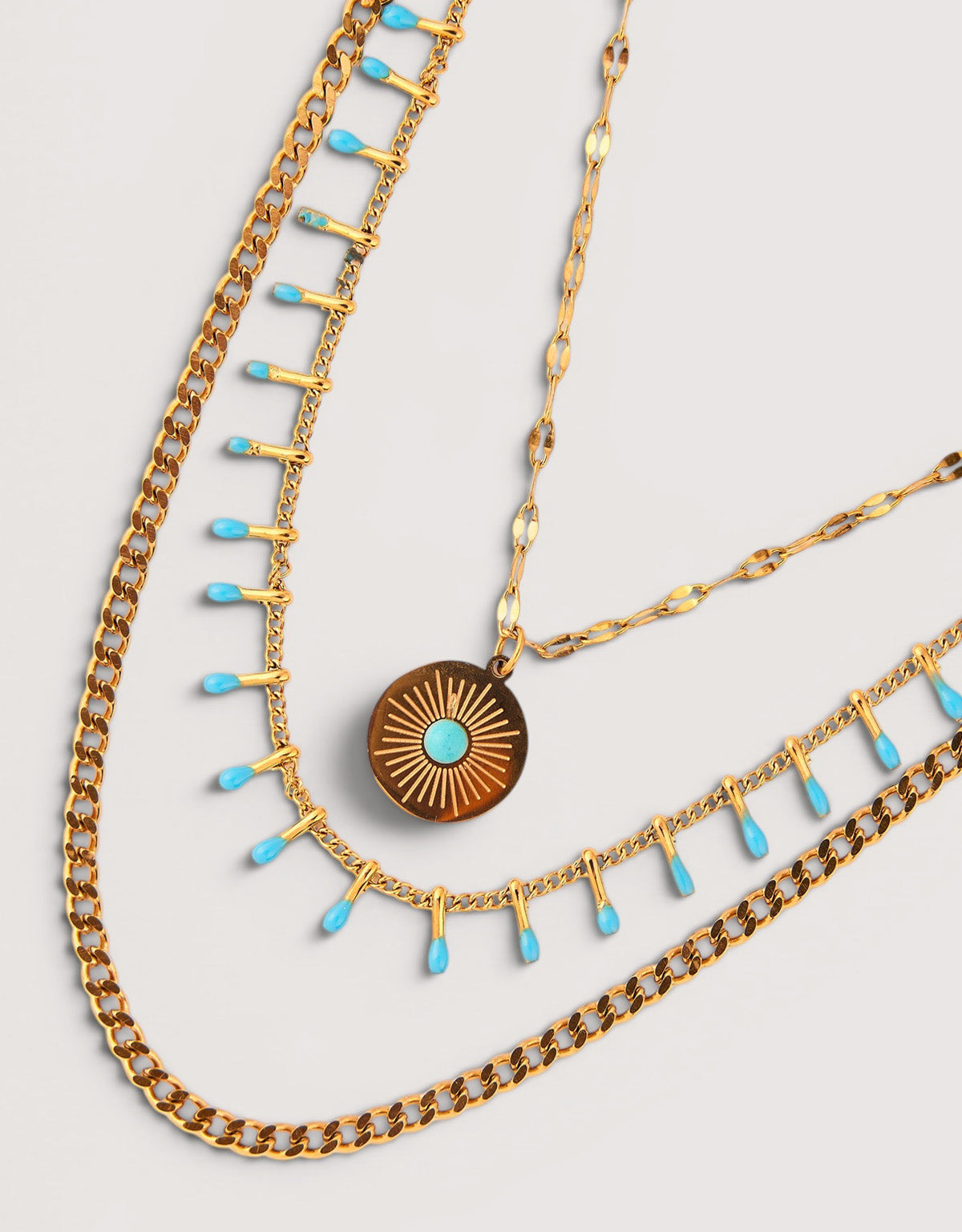 Triple Gold-Plated Stainless Steel Necklace - Medalla