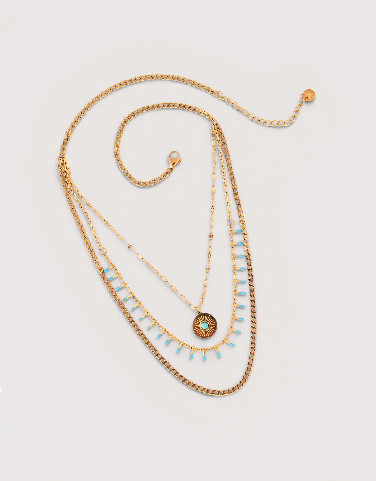 Triple Gold-Plated Stainless Steel Necklace - Medalla