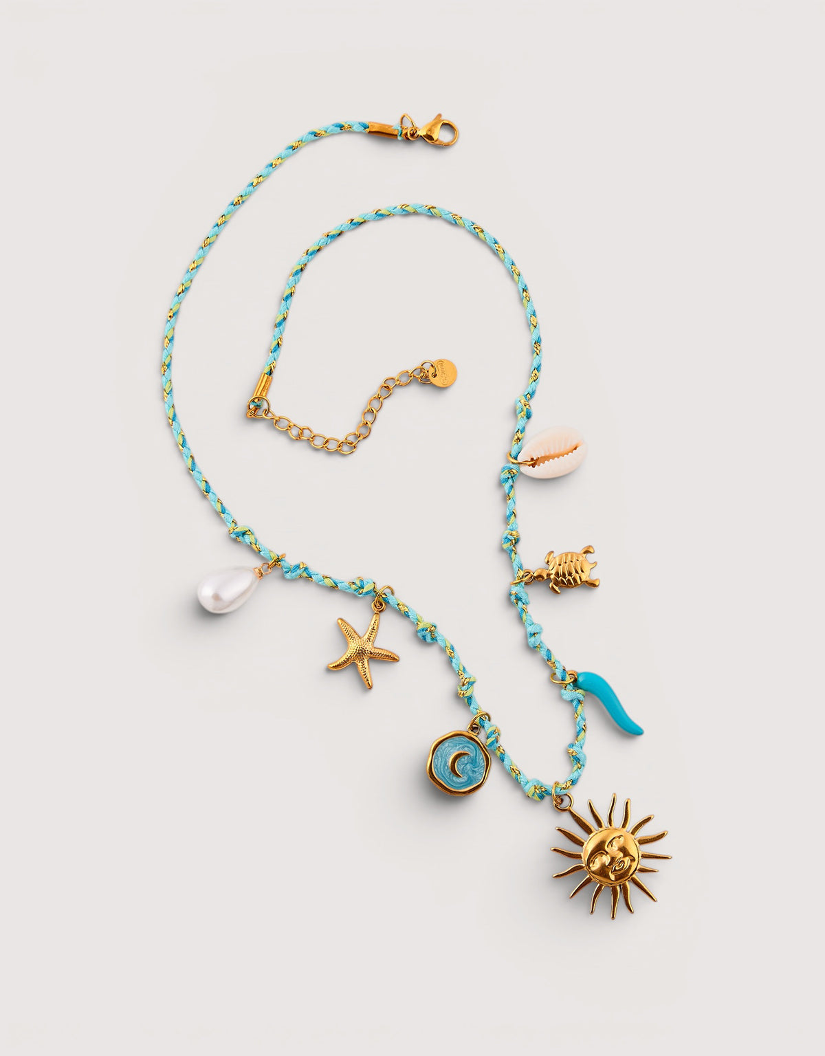 Stainless Steel Turquoise Charm Necklace - Sun