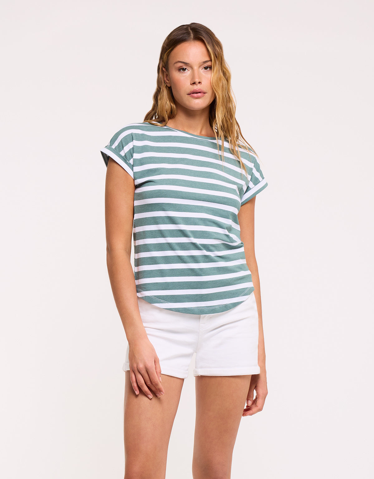 Camiseta Manga Corta de Rayas Verde - Madonna