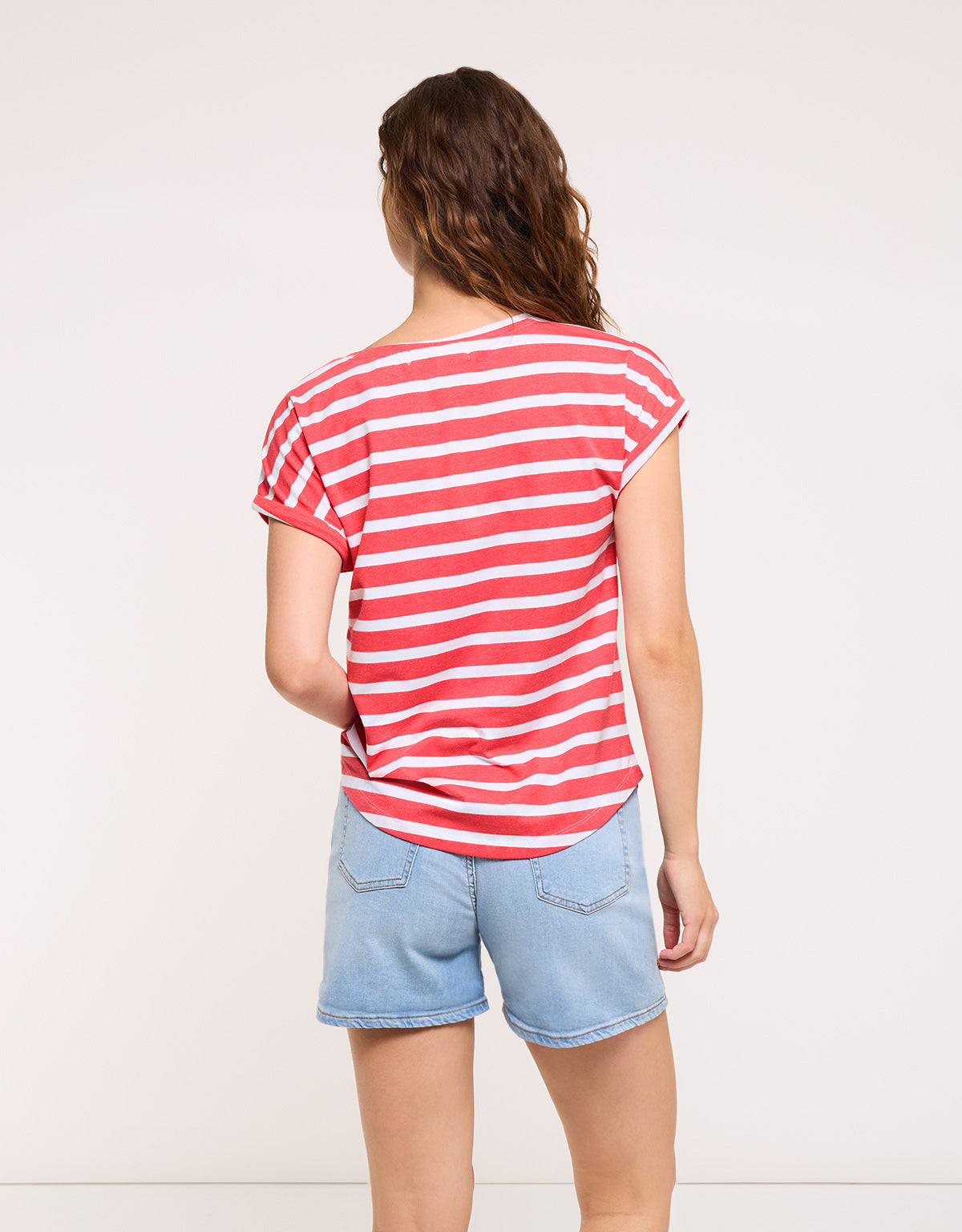 Striped Short Sleeve T-Shirt Coral- Madonna