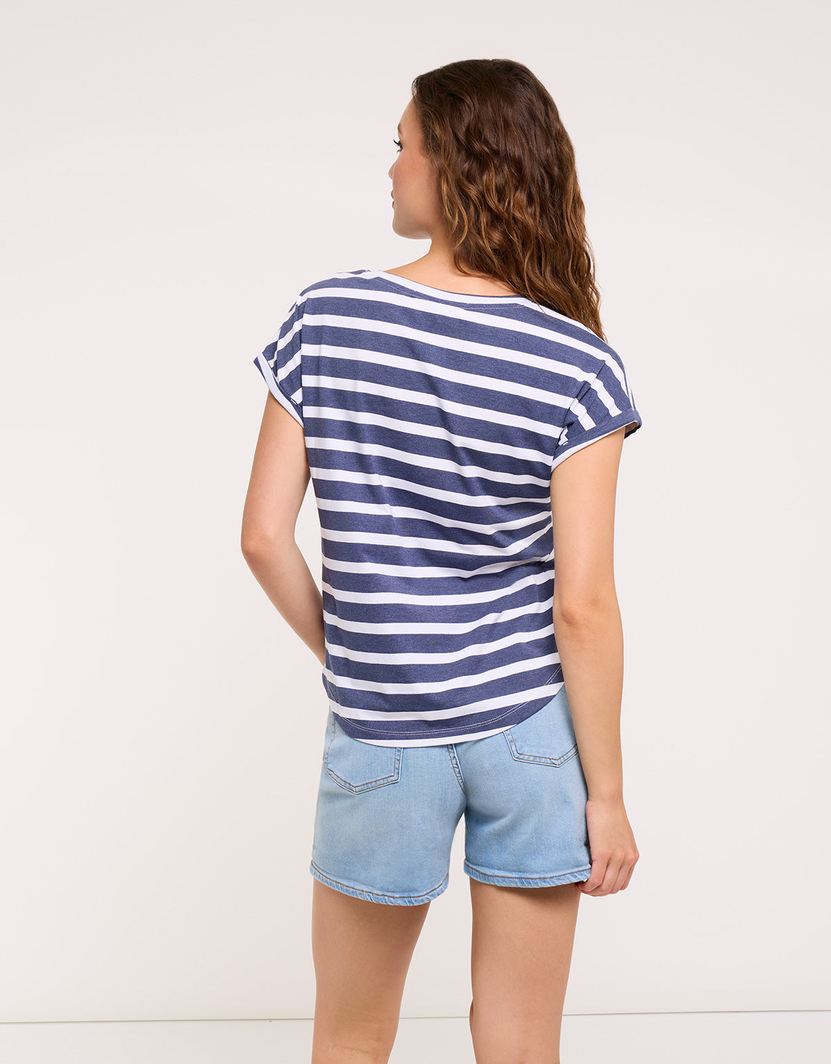 Striped Short Sleeve T-Shirt Navy Blue - Madonna