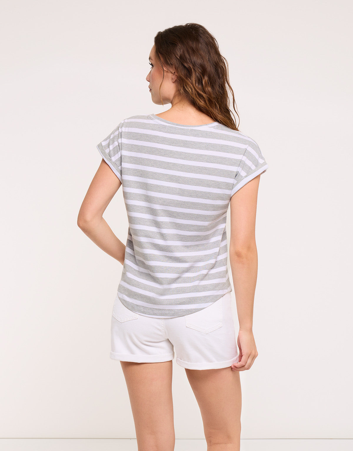 Striped Short Sleeve T-Shirt Gray- Madonna