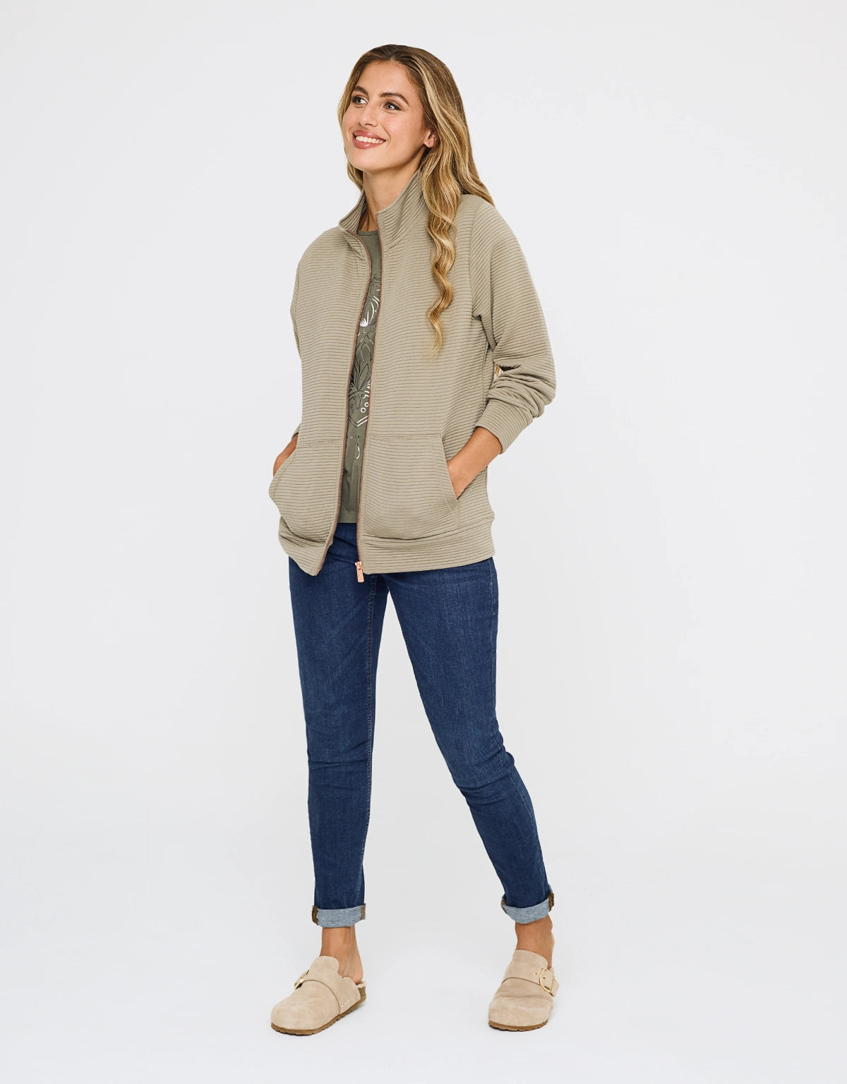 Chaqueta Cremallera Caqui - Tigia 