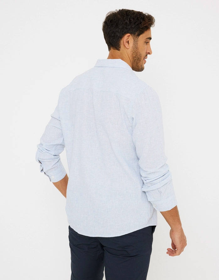 Camisa Manga Larga Lisa Lino Algodón Azul - Veliki 2