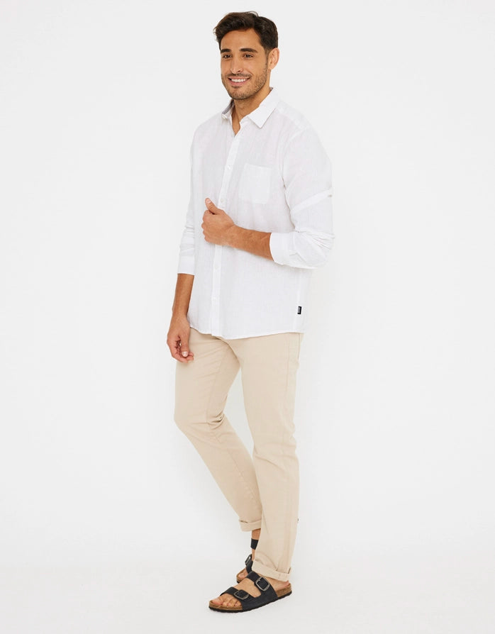 Camisa Manga Larga Lisa Lino Algodón Blanco - Veliki 5
