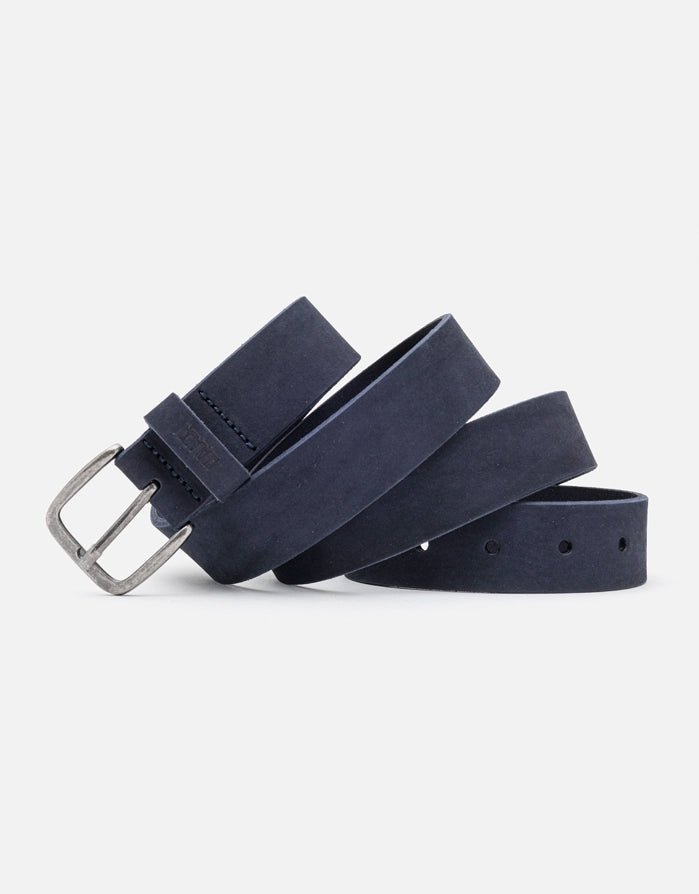 Leather Belt with Navy Blue Buckle - Kai