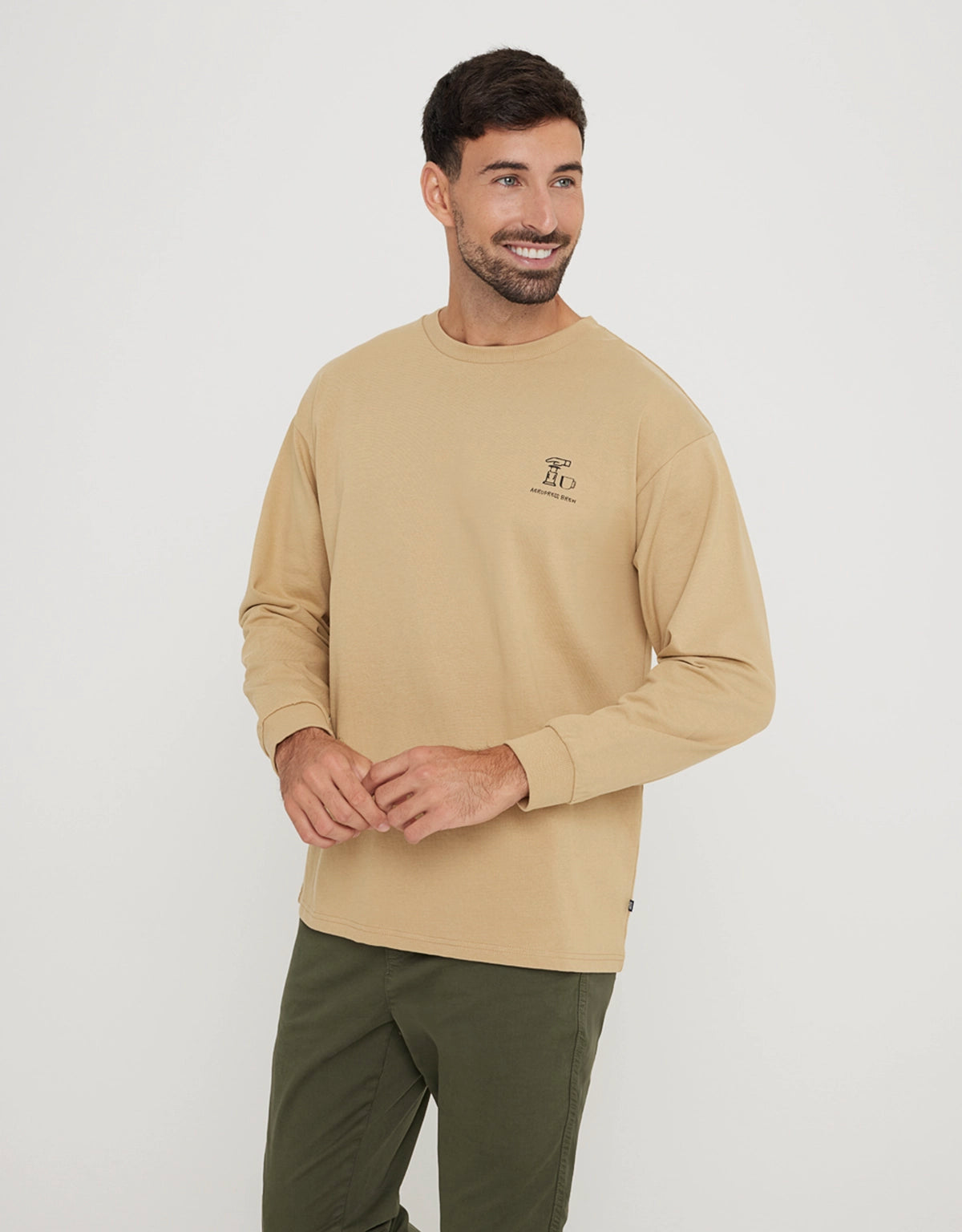Sudadera sin Capucha con Estampado Marrón - Isalow 