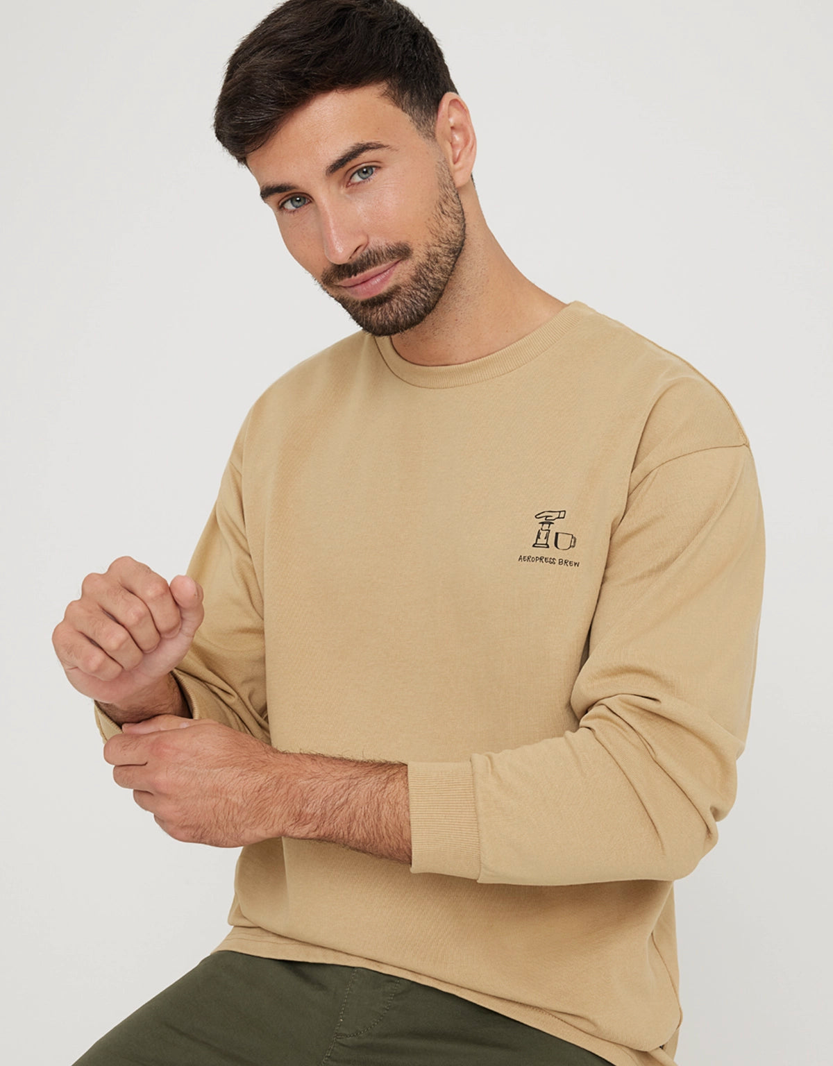 Sudadera sin Capucha con Estampado Marrón - Isalow 