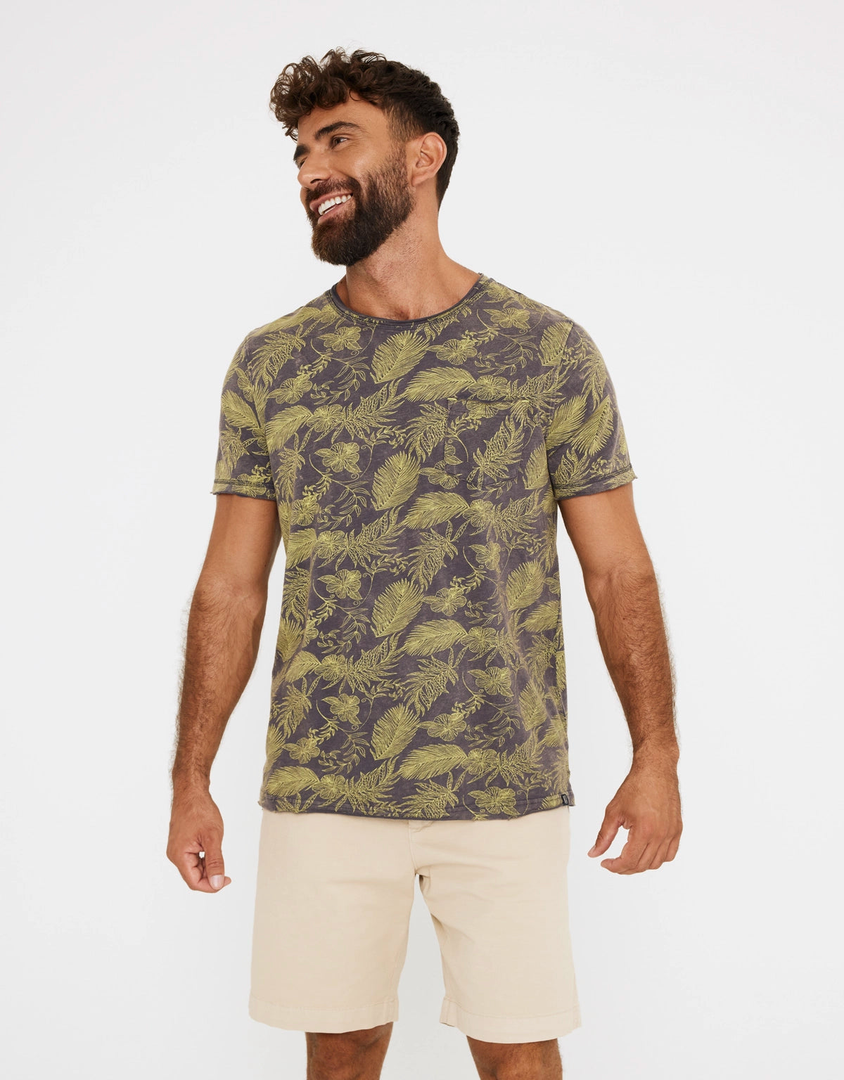 Short Sleeve Leaf Print T-Shirt - Mauicam