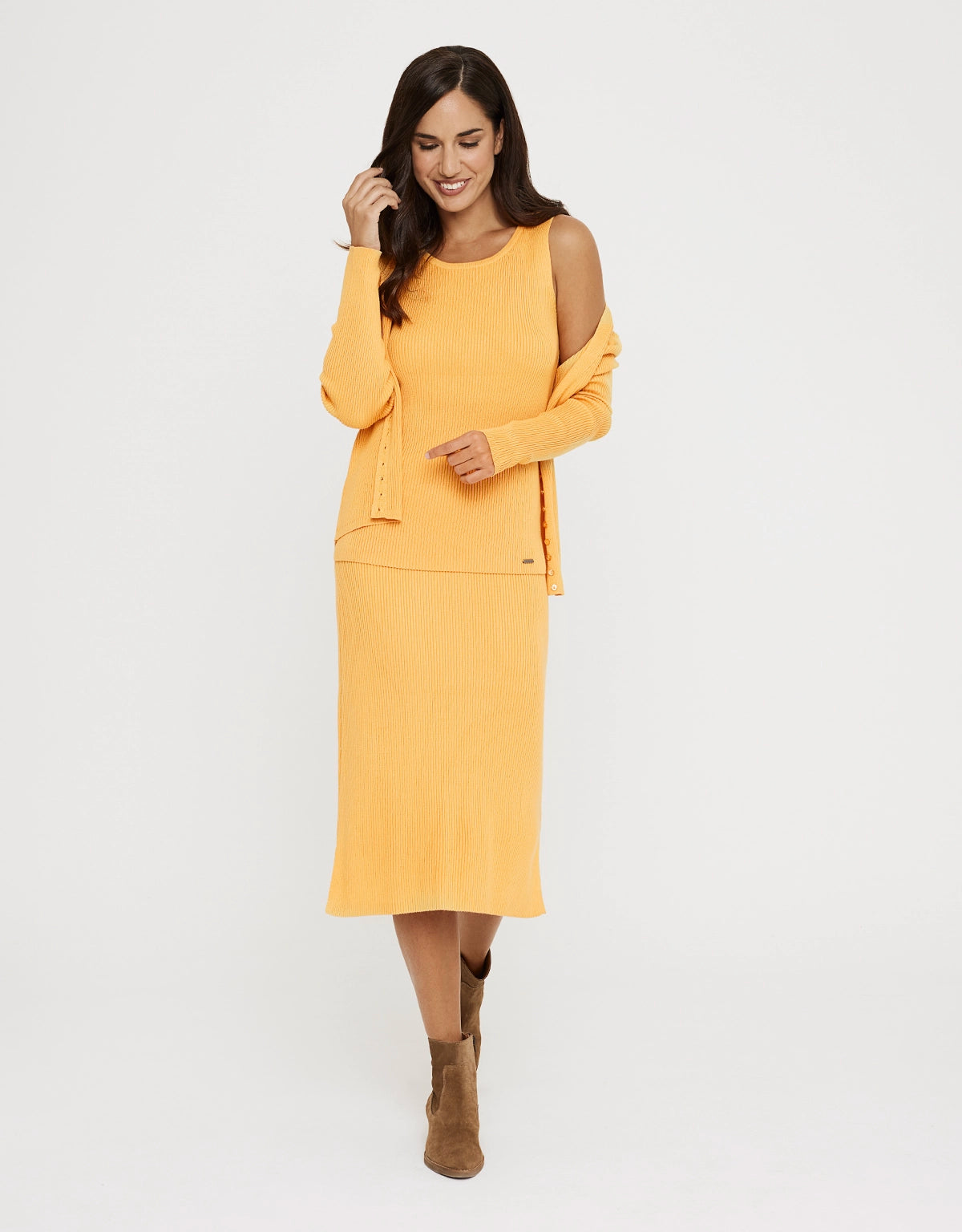 Falda Midi Botones Mostaza - Erepit 