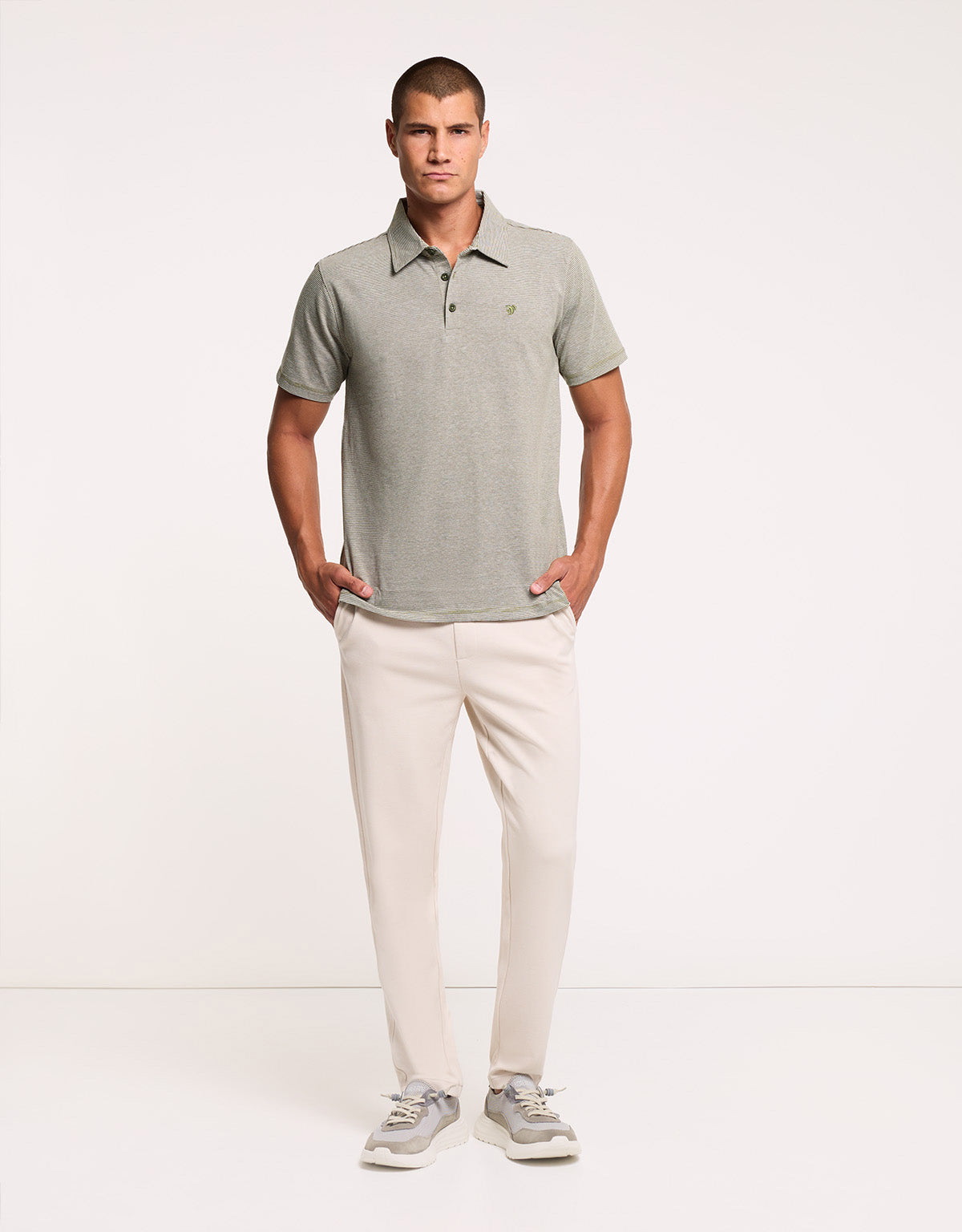Khaki Striped Polo Shirt - Disi